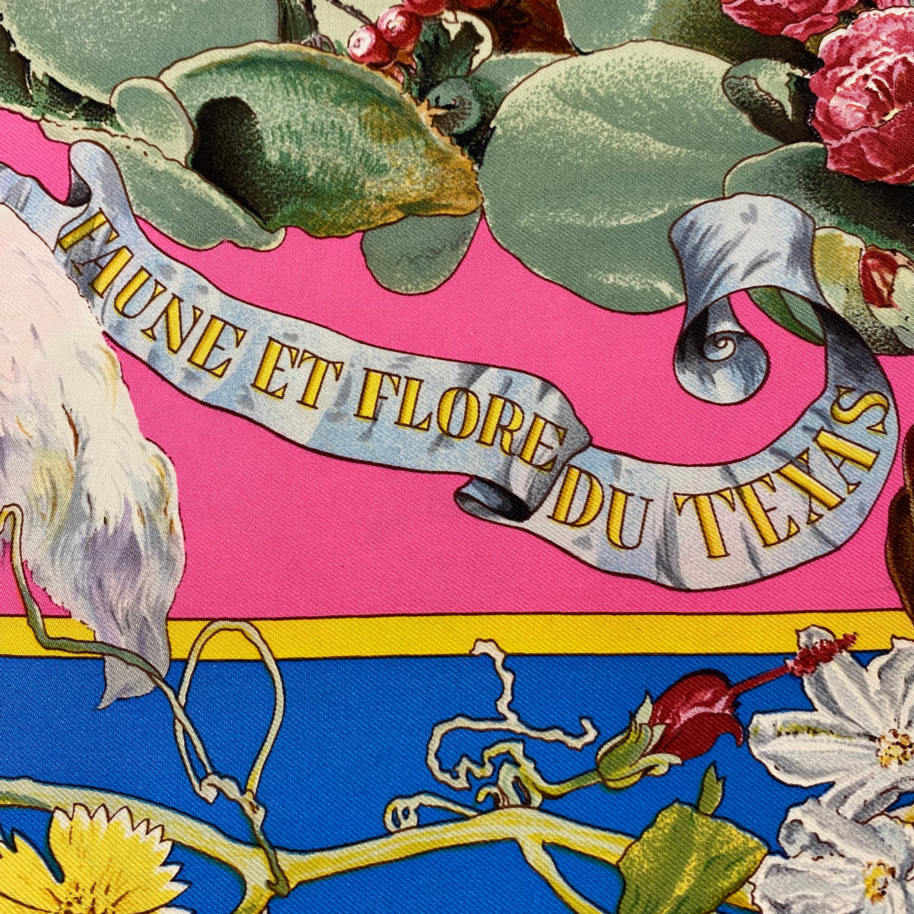 Boxed Hermès Faune et Flore du Texas Silk Scarf Grail