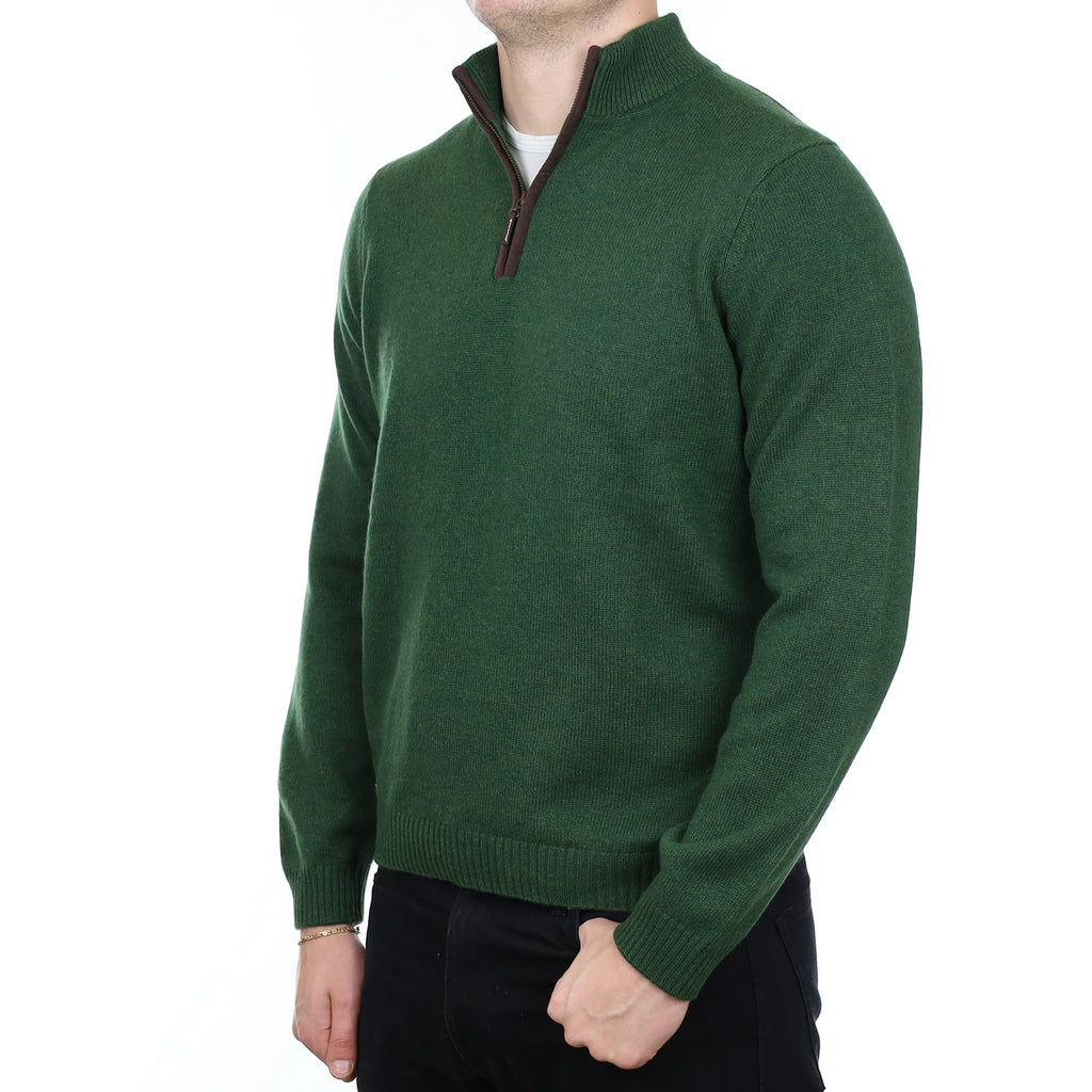 Men’s Moss Green Heavy Knit Cashmere 1/4 Zip Jumper XL
