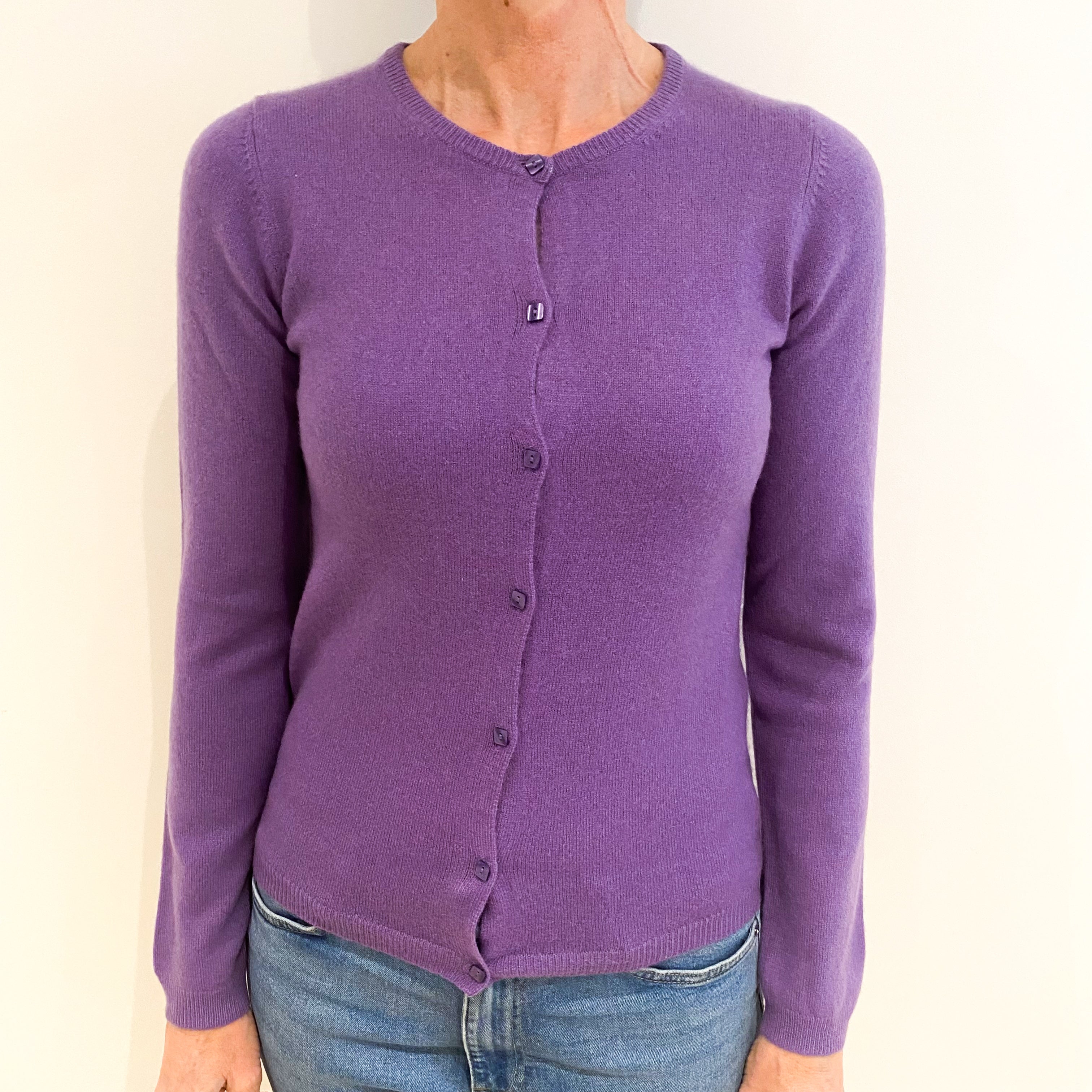 Pansy Purple Cashmere Crew Neck Cardigan Small