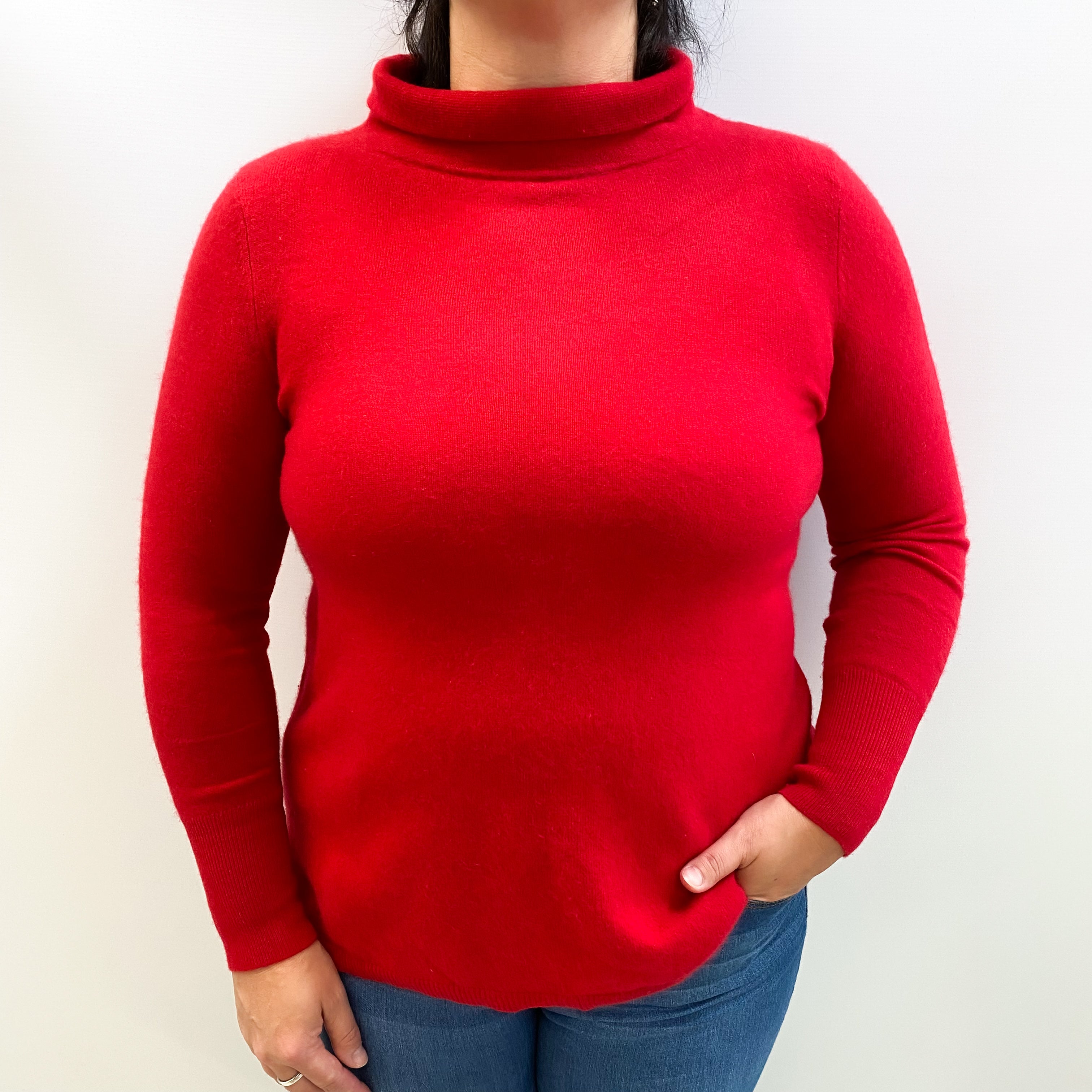 Scarlet Red Cashmere Funnel Neck Jumper Large