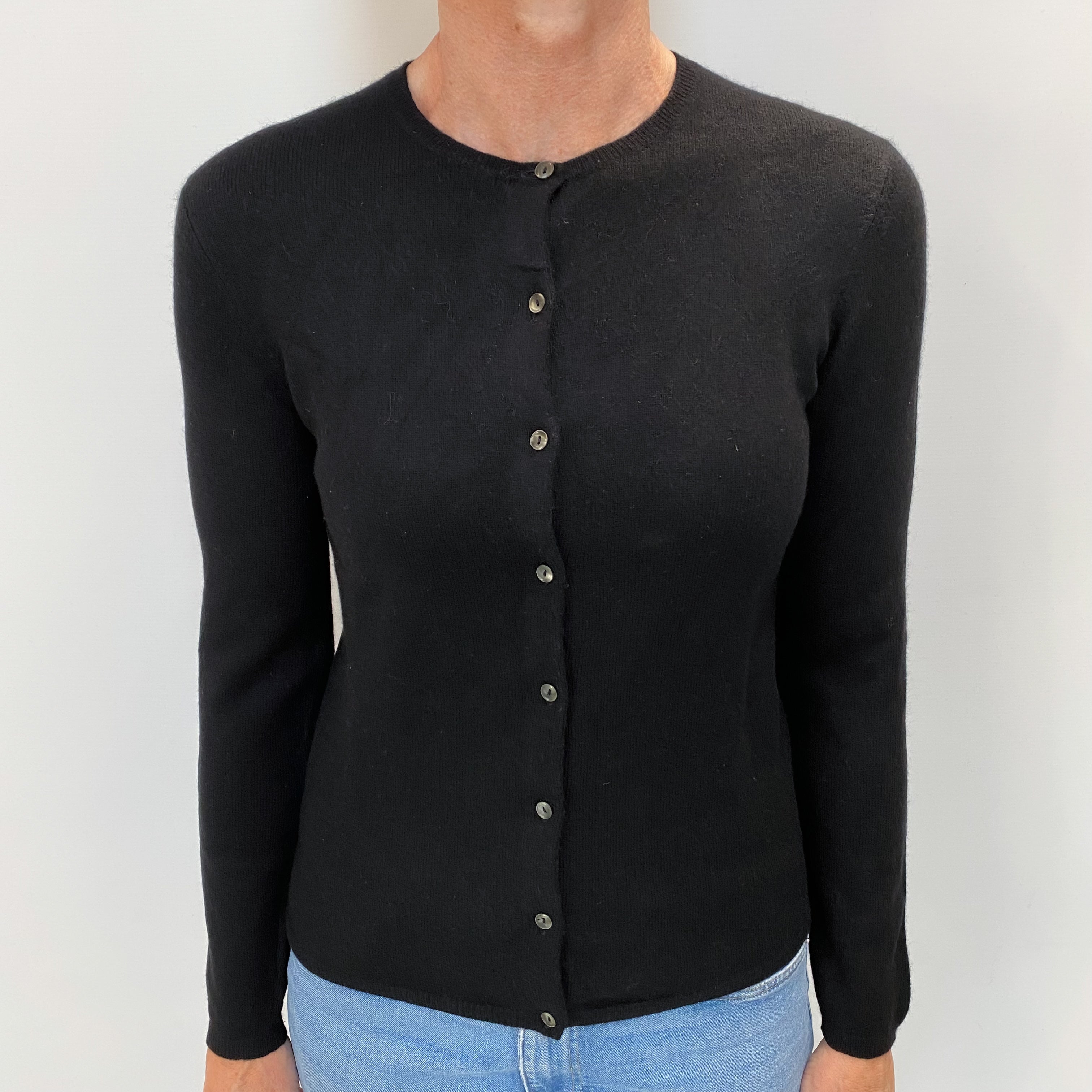 Black Cashmere Crew Cardigan Small