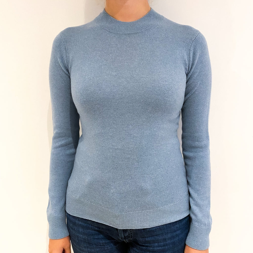 Duck Egg Green Cashmere High Crew Neck Jumper Small