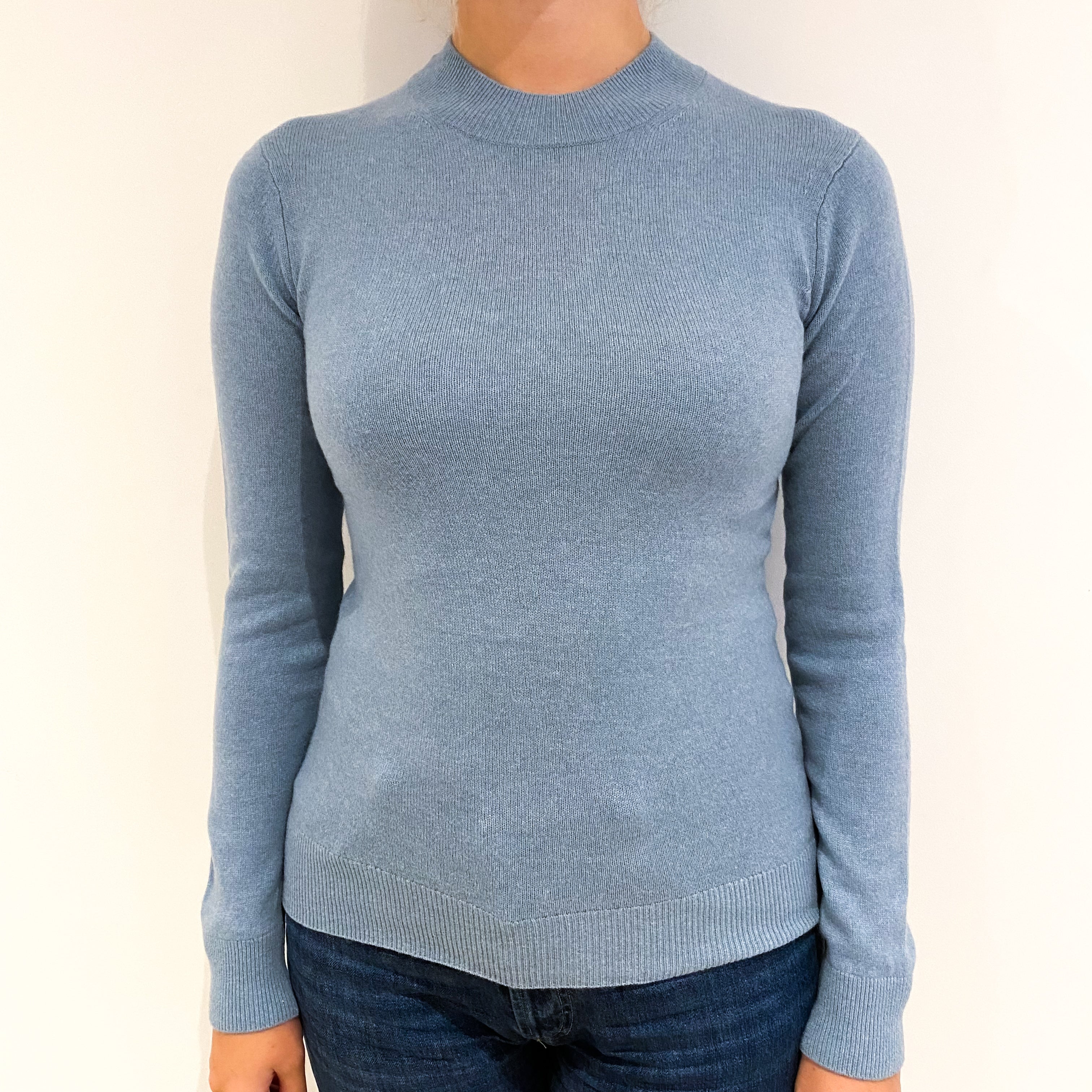 Duck Egg Green Cashmere High Crew Neck Jumper Small