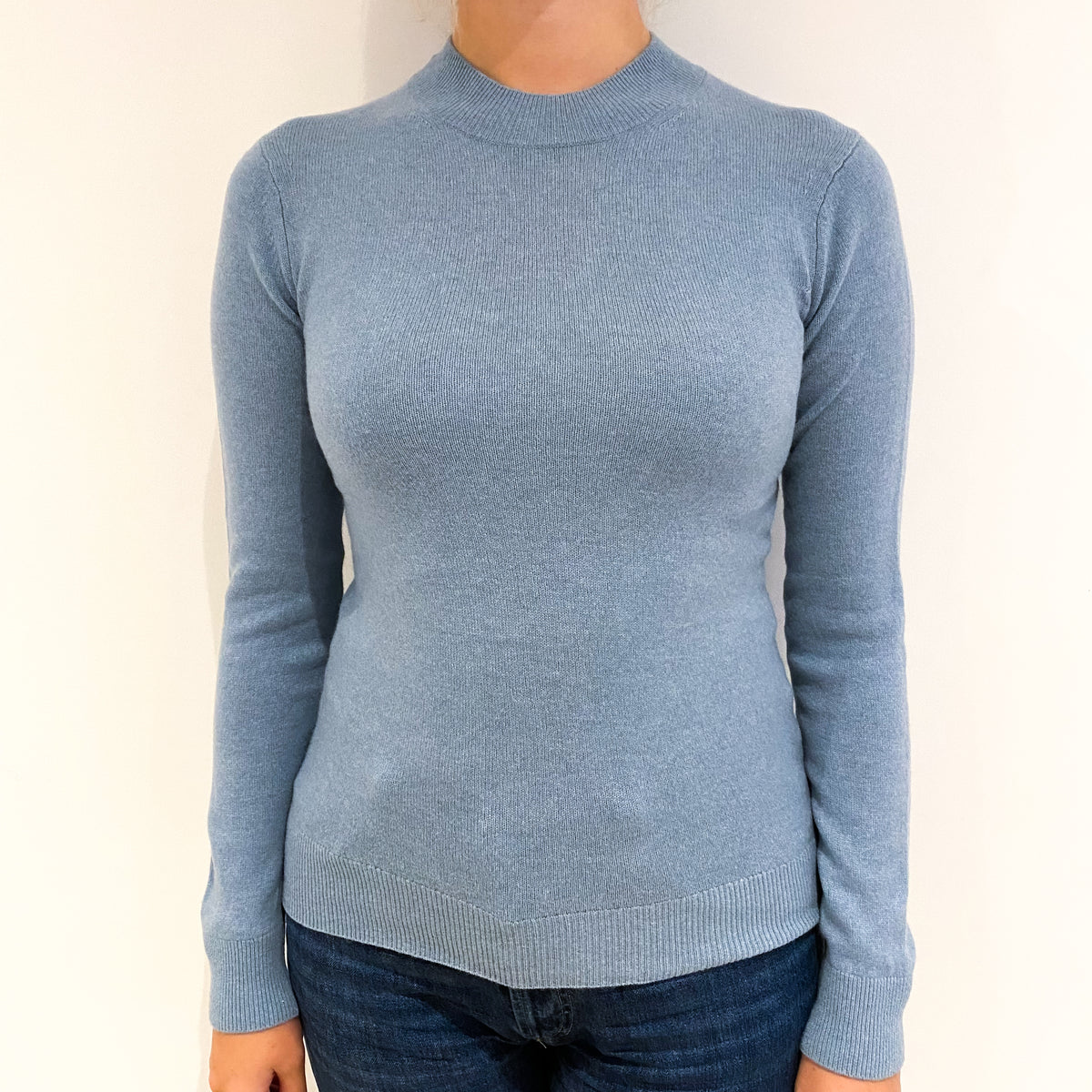 Duck Egg Green Cashmere High Crew Neck Jumper Small