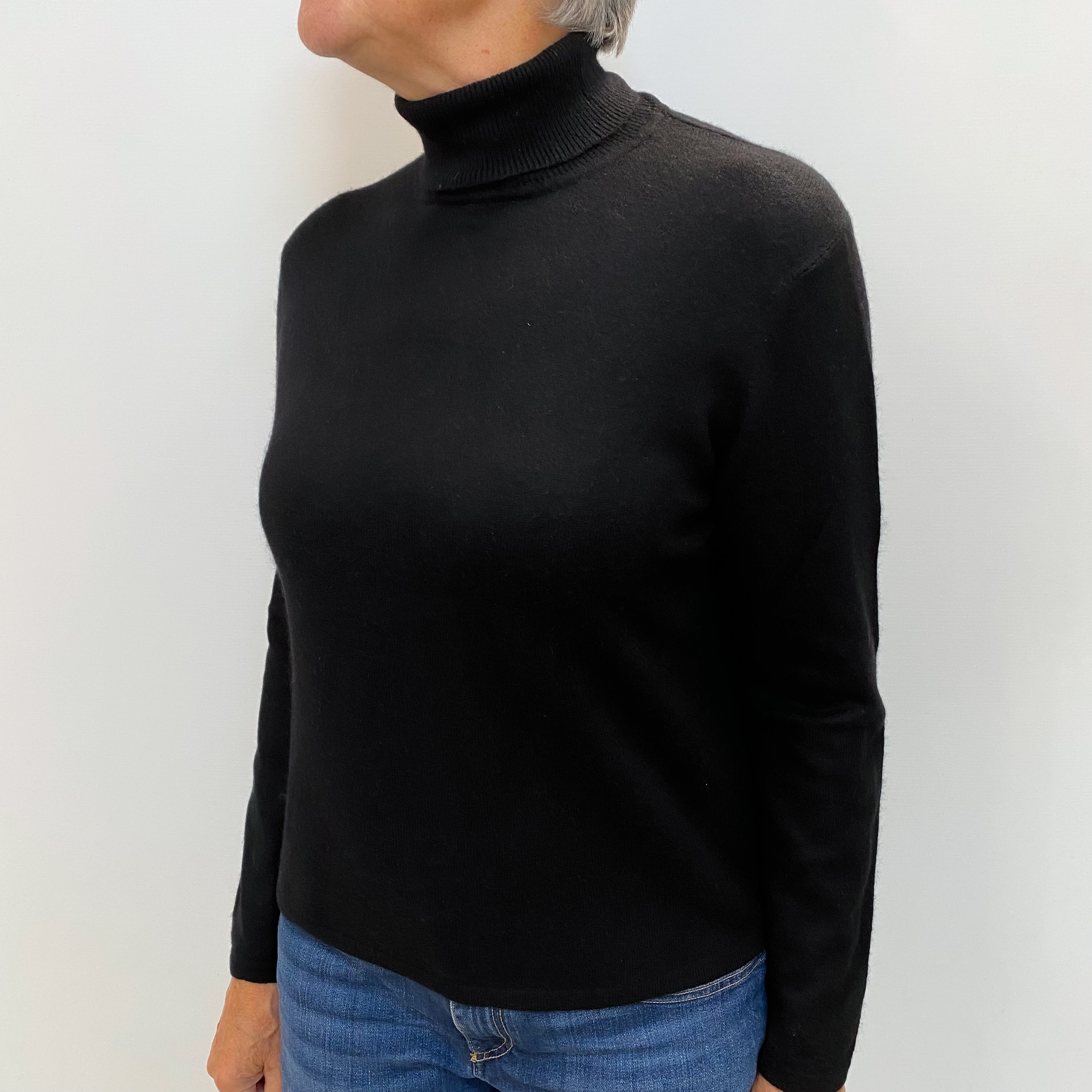 Black Cashmere Polo Neck Jumper Medium