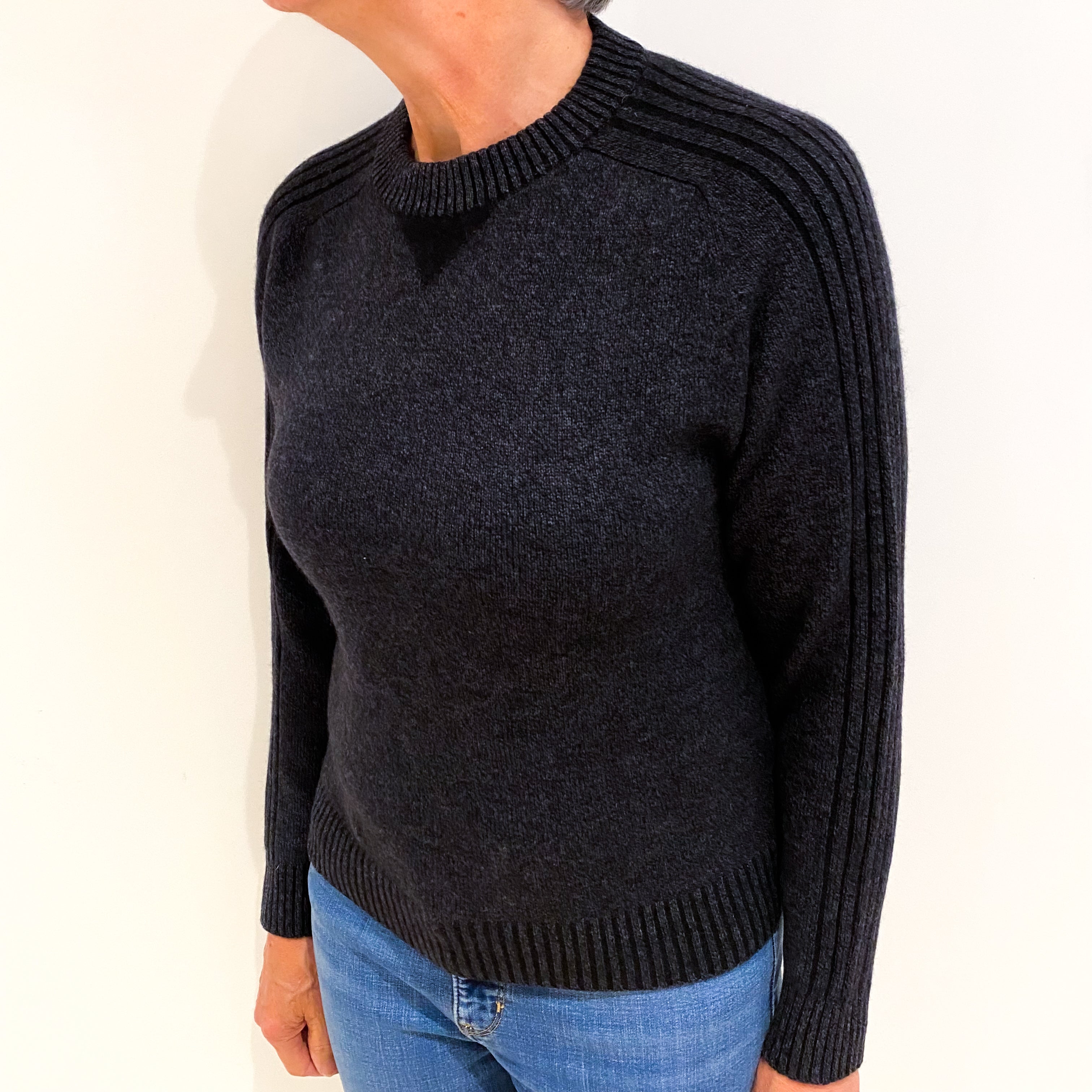 Charcoal Grey Marl Cashmere Crew Neck Jumper Medium