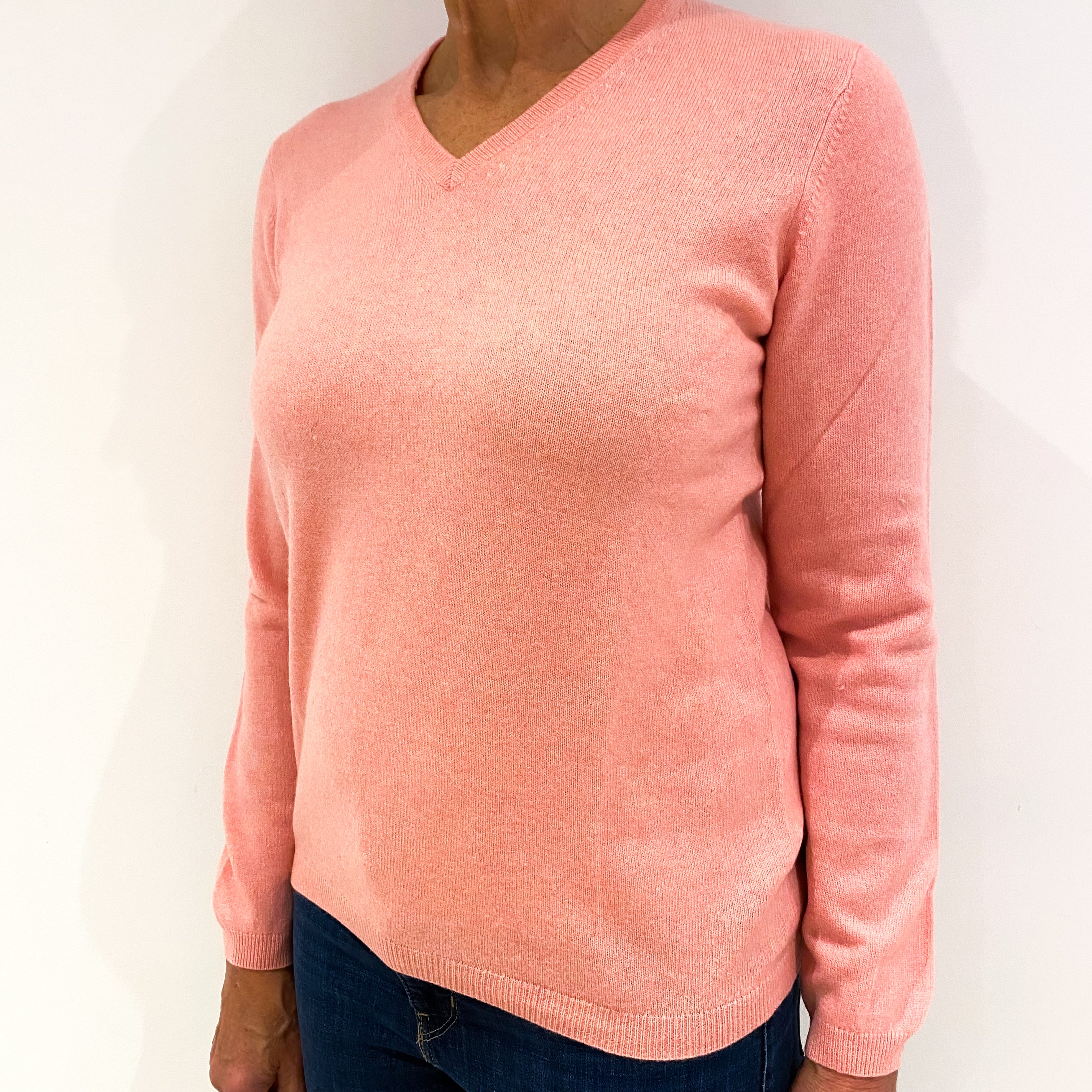 Salmon Pink Cashmere V-Neck Jumper Medium