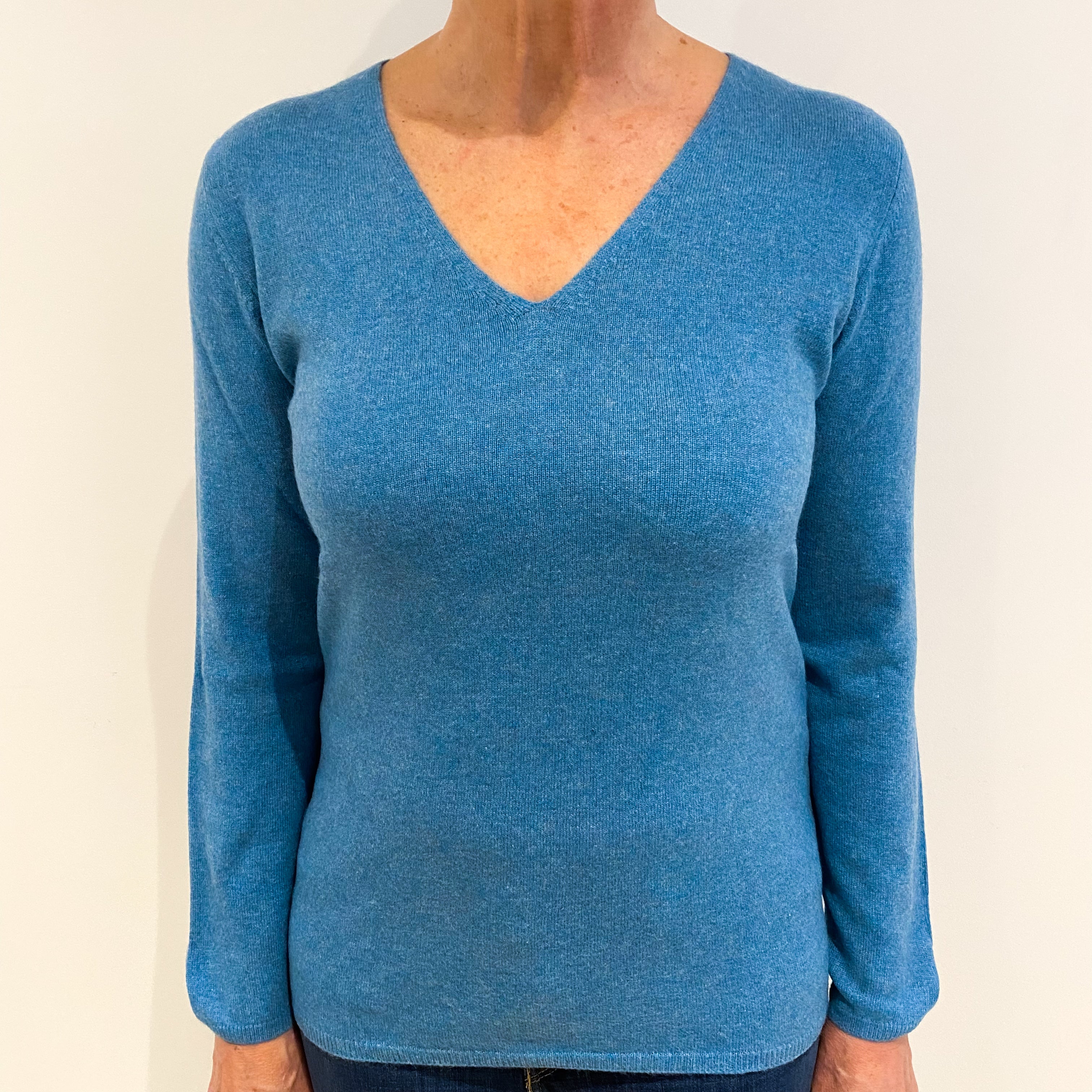 Aqua Blue Cashmere V Neck Jumper Medium
