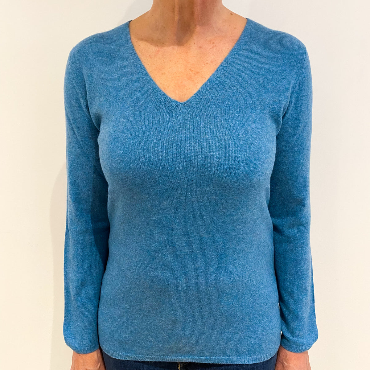 Aqua Blue Cashmere V Neck Jumper Medium