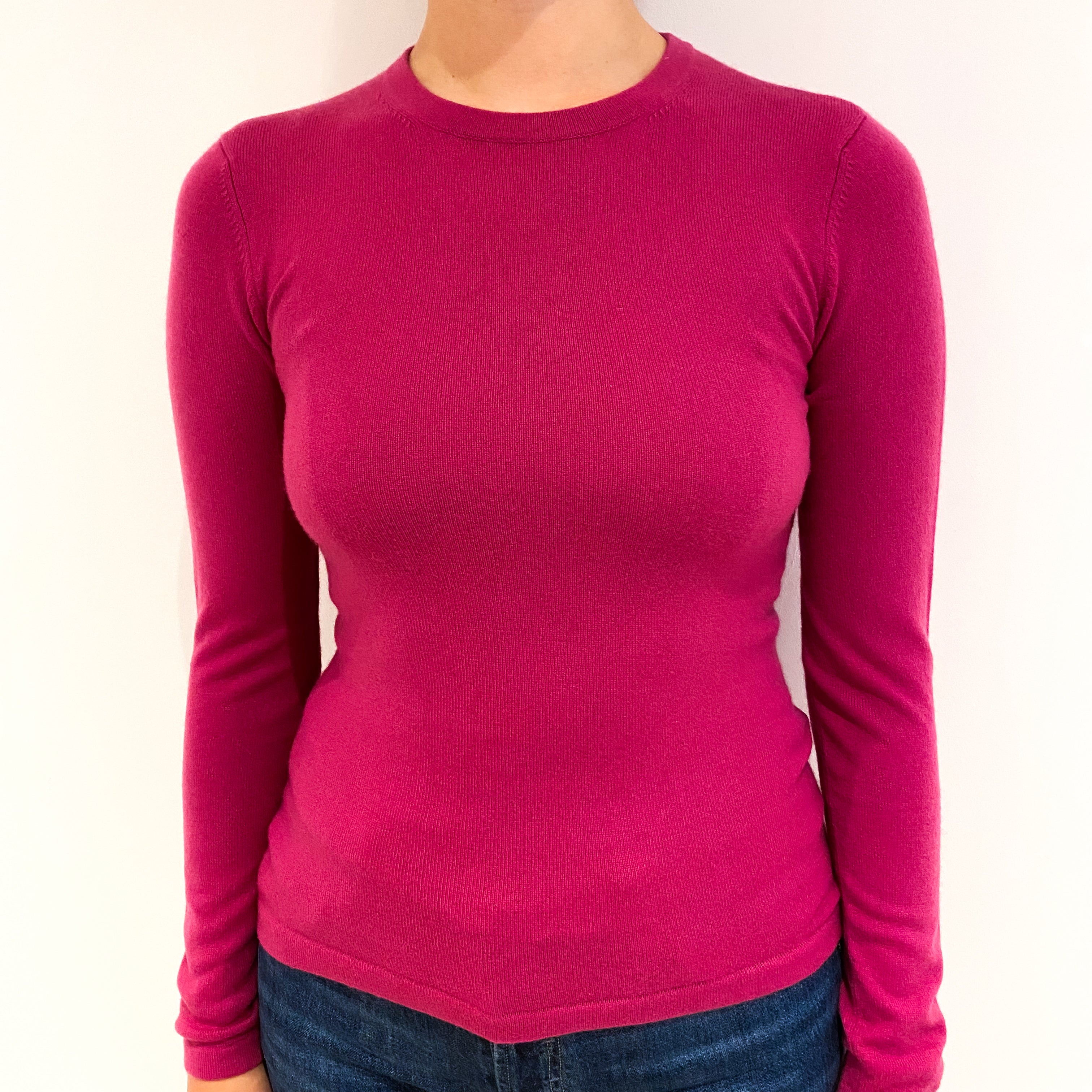 Fuchsia Pink Cashmere Crew Neck Jumper Small