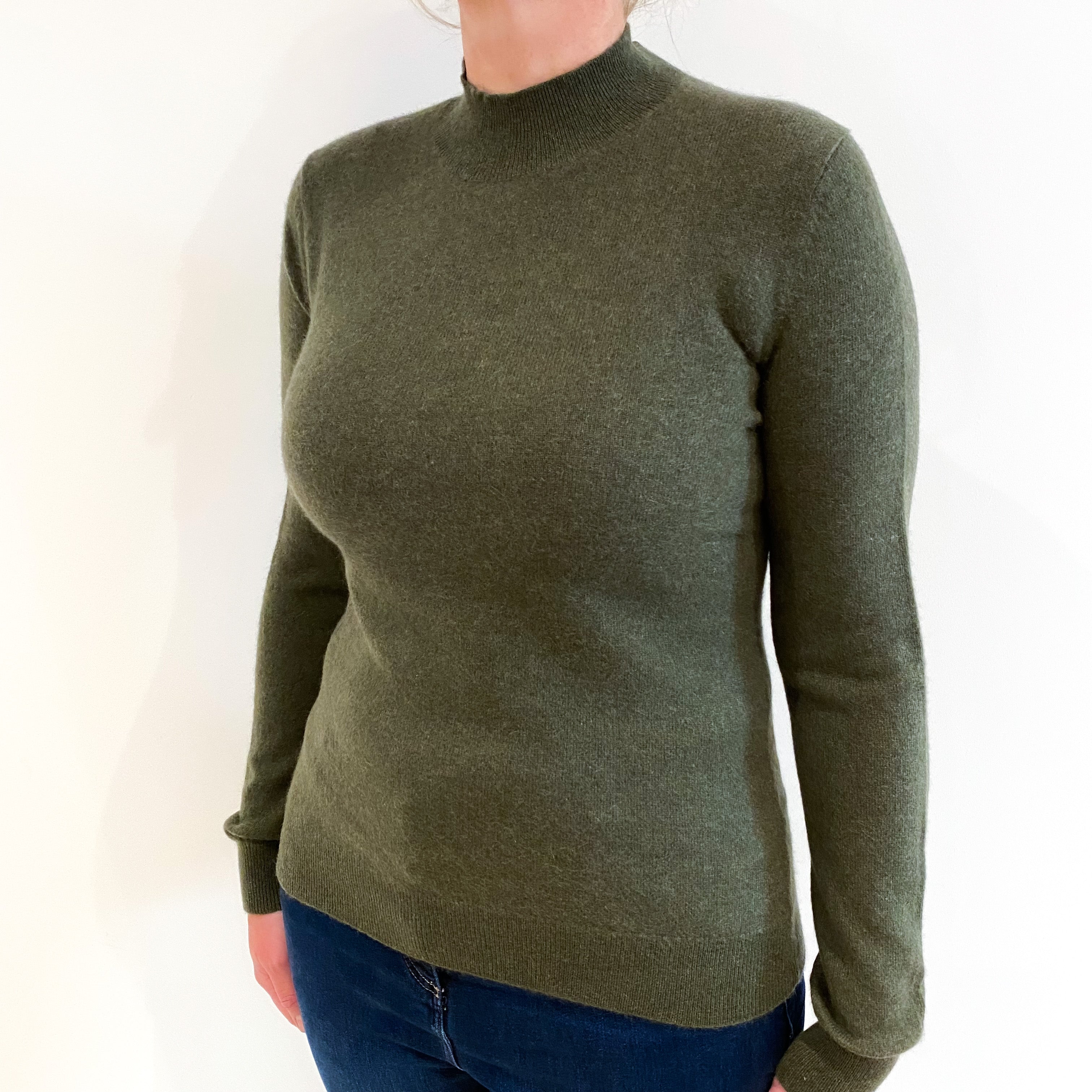 Moss Green Cashmere Turtle Neck Jumper Large