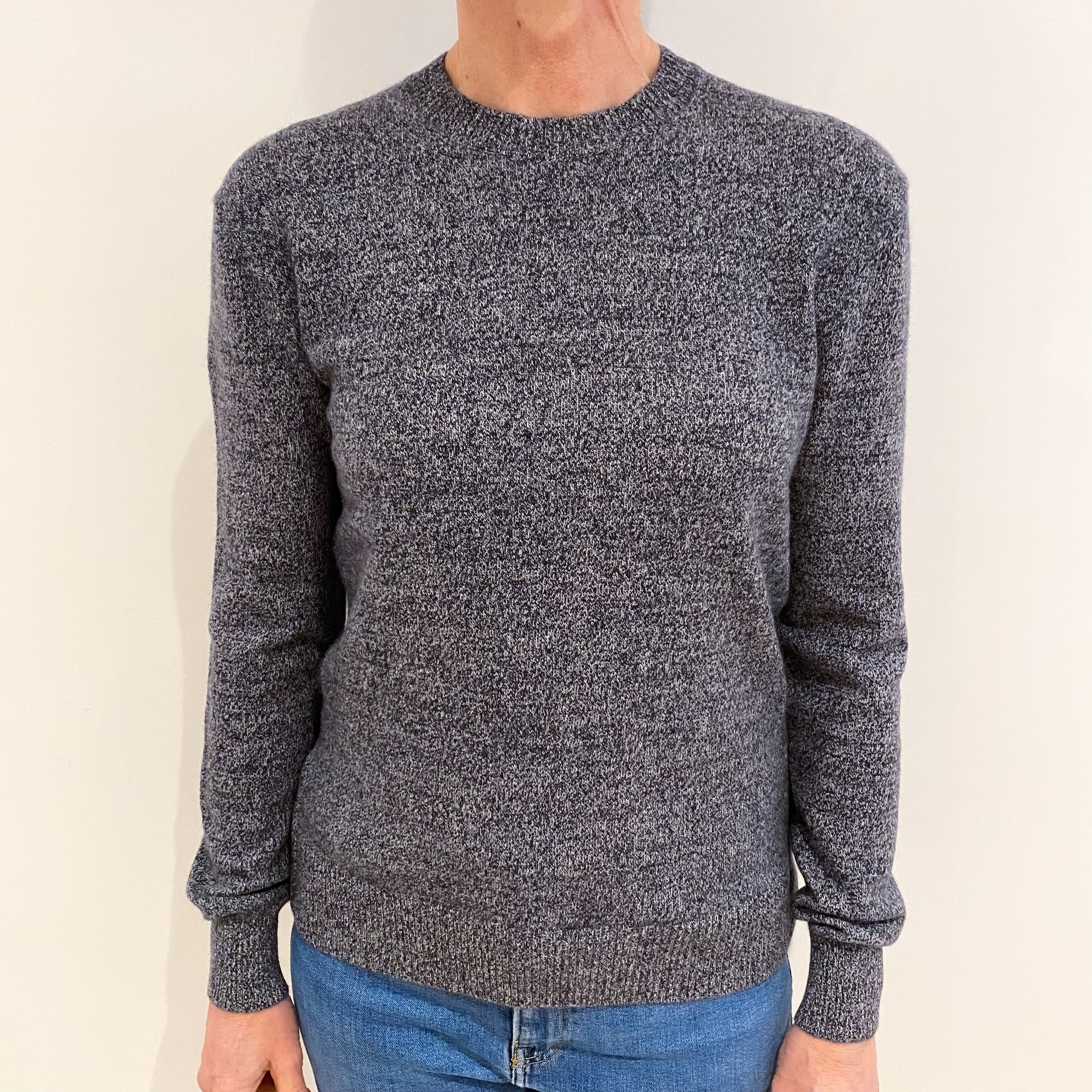 Charcoal Grey Marl Cashmere Crew Neck Jumper Small