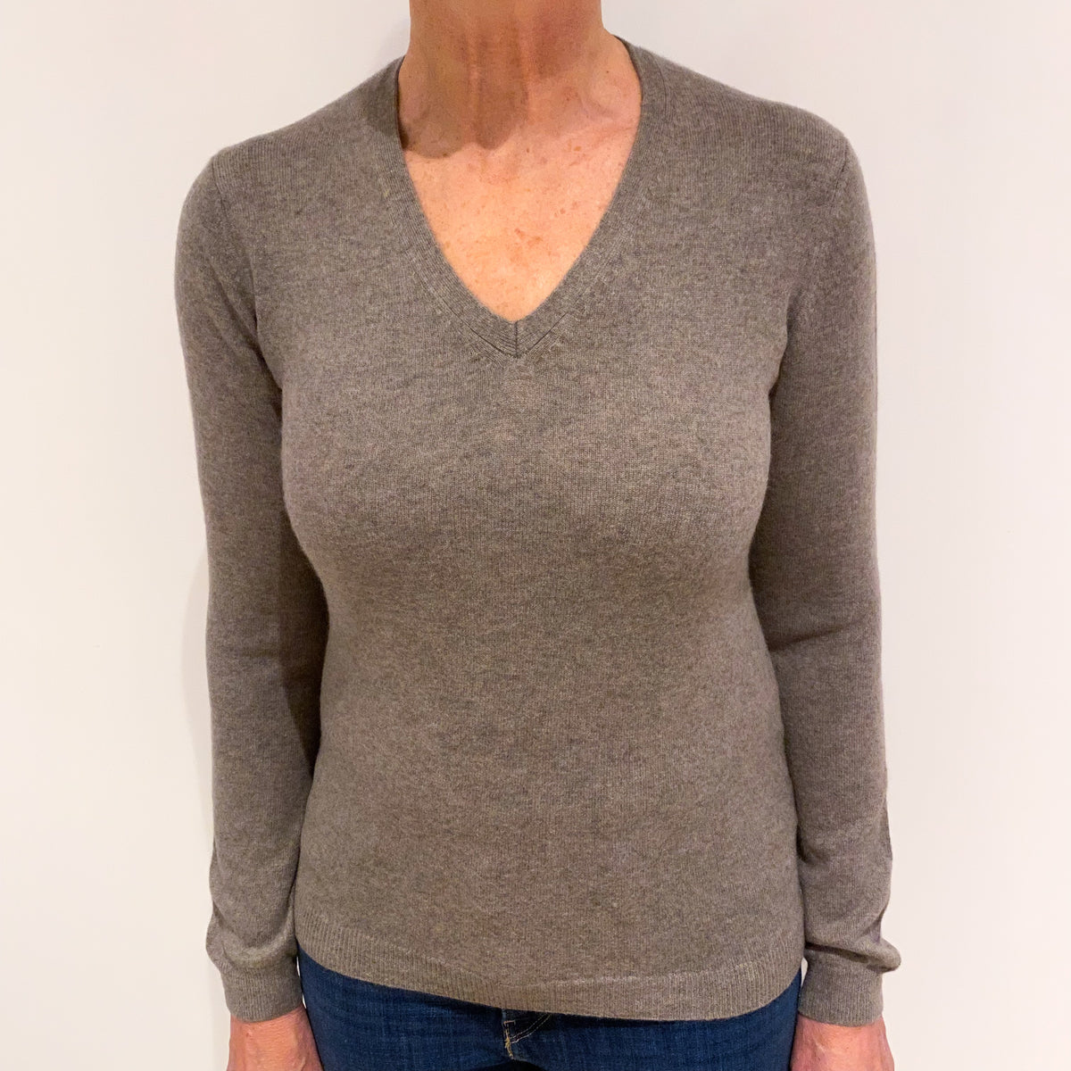 Fawn BrownCashmere V Neck Jumper Medium