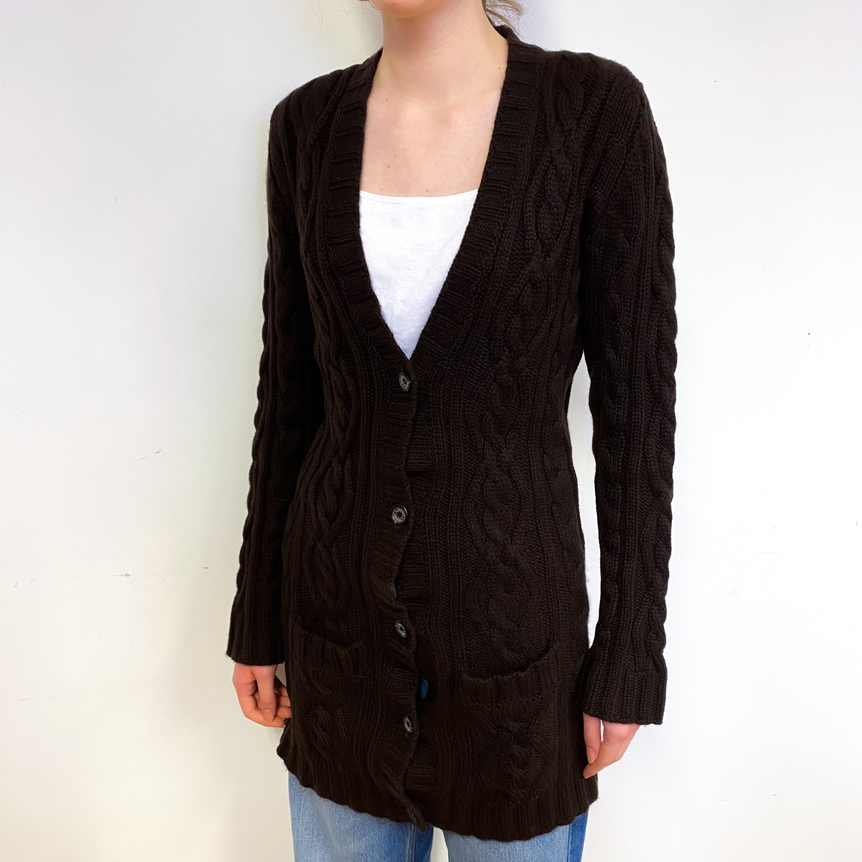 Peppercorn Brown Chunky Cashmere Longline Cardigan Extra Small