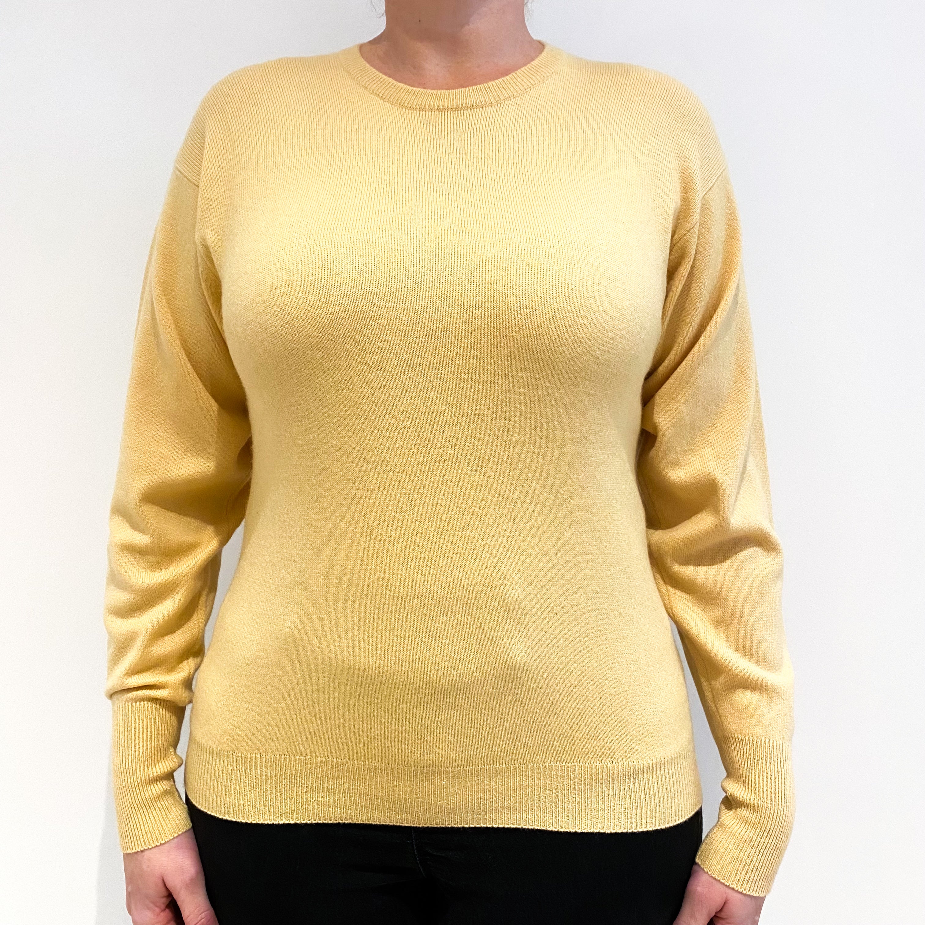 Custard Yellow Cashmere Crew Neck Jumper Large