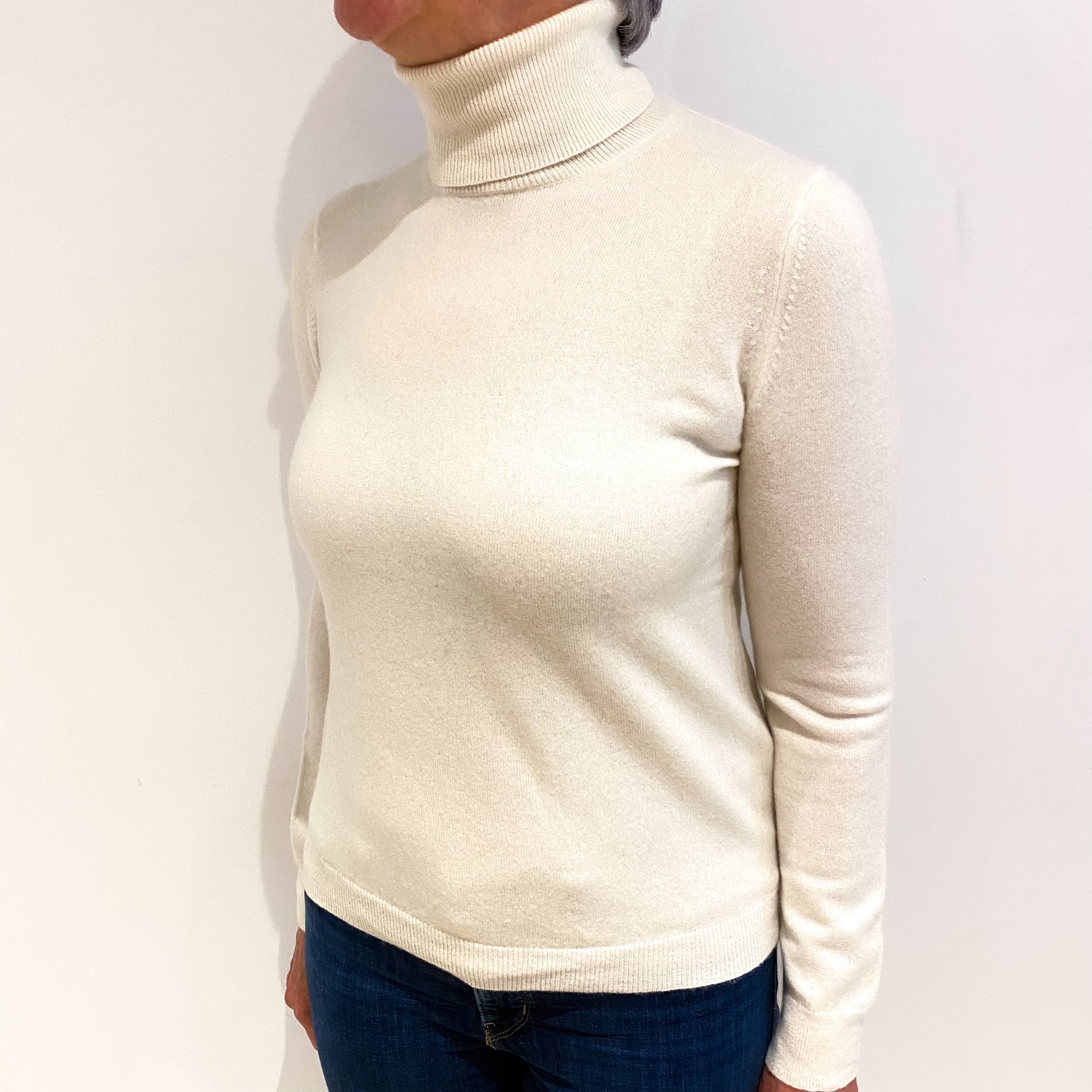 Vanilla Cream Cashmere Polo Neck Jumper Medium
