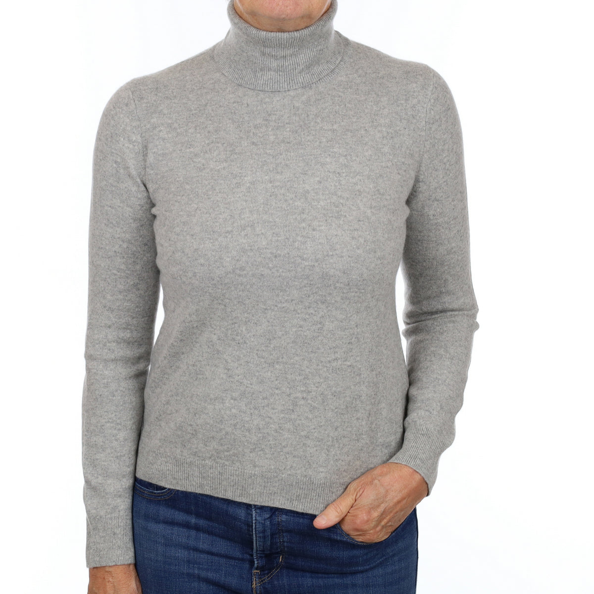 Smoke Grey Cashmere Polo Neck Jumper Medium