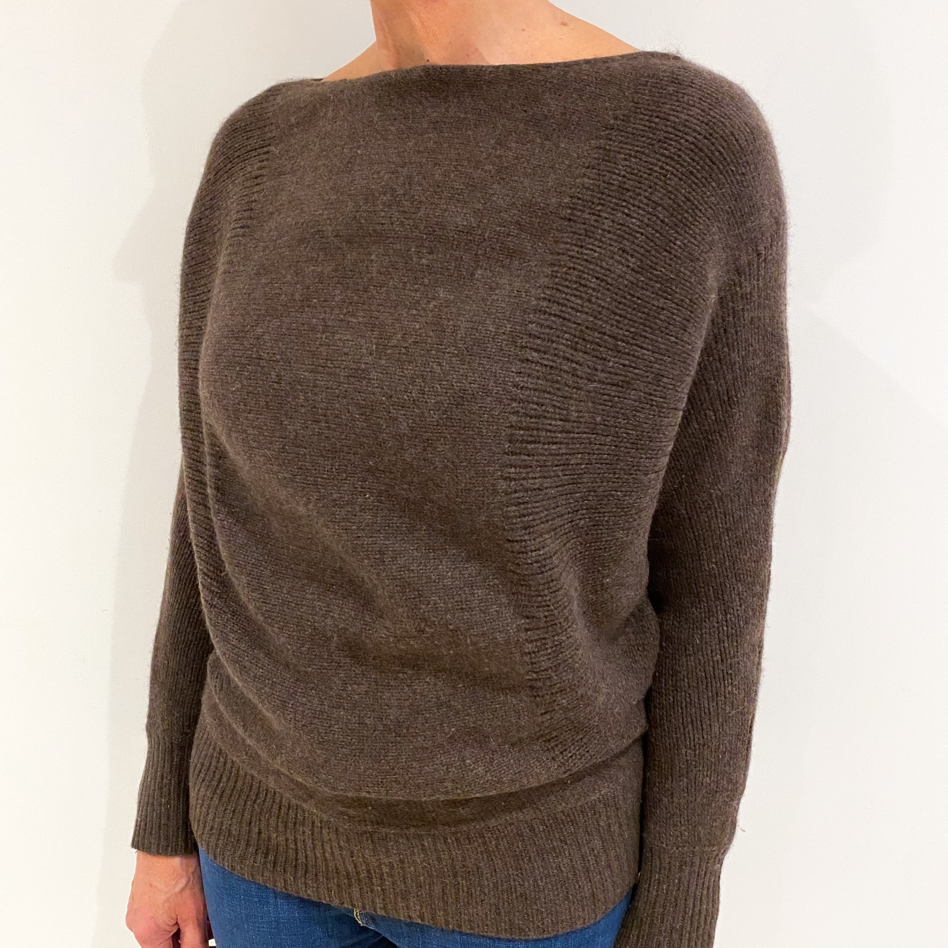 Theory Donkey Brown Cashmere Slash Neck Jumper Medium