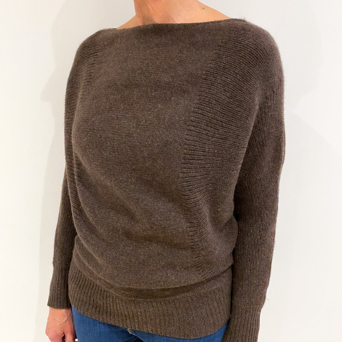 Theory Donkey Brown Cashmere Slash Neck Jumper Medium