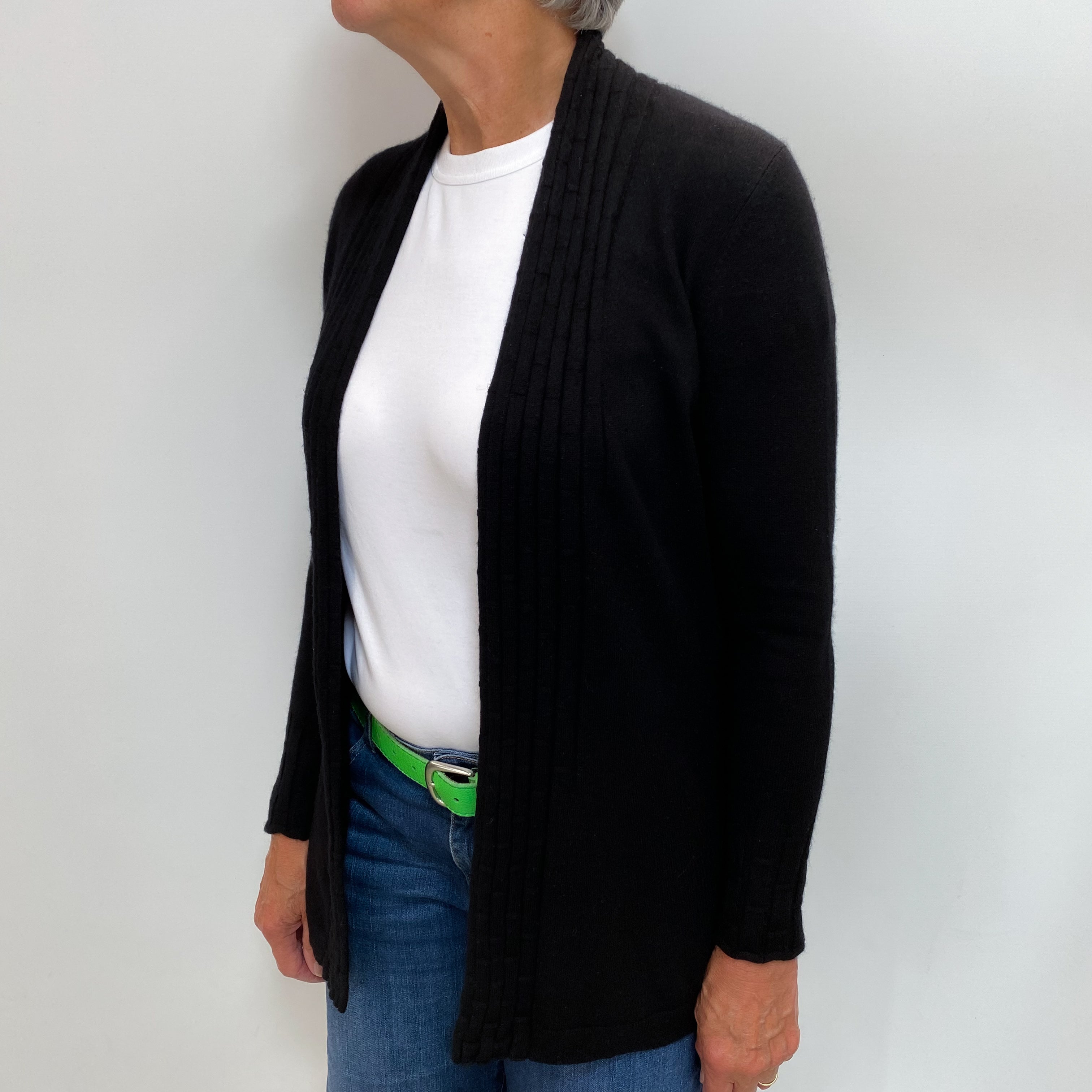 Black Cashmere Edge To Edge Cardigan Medium
