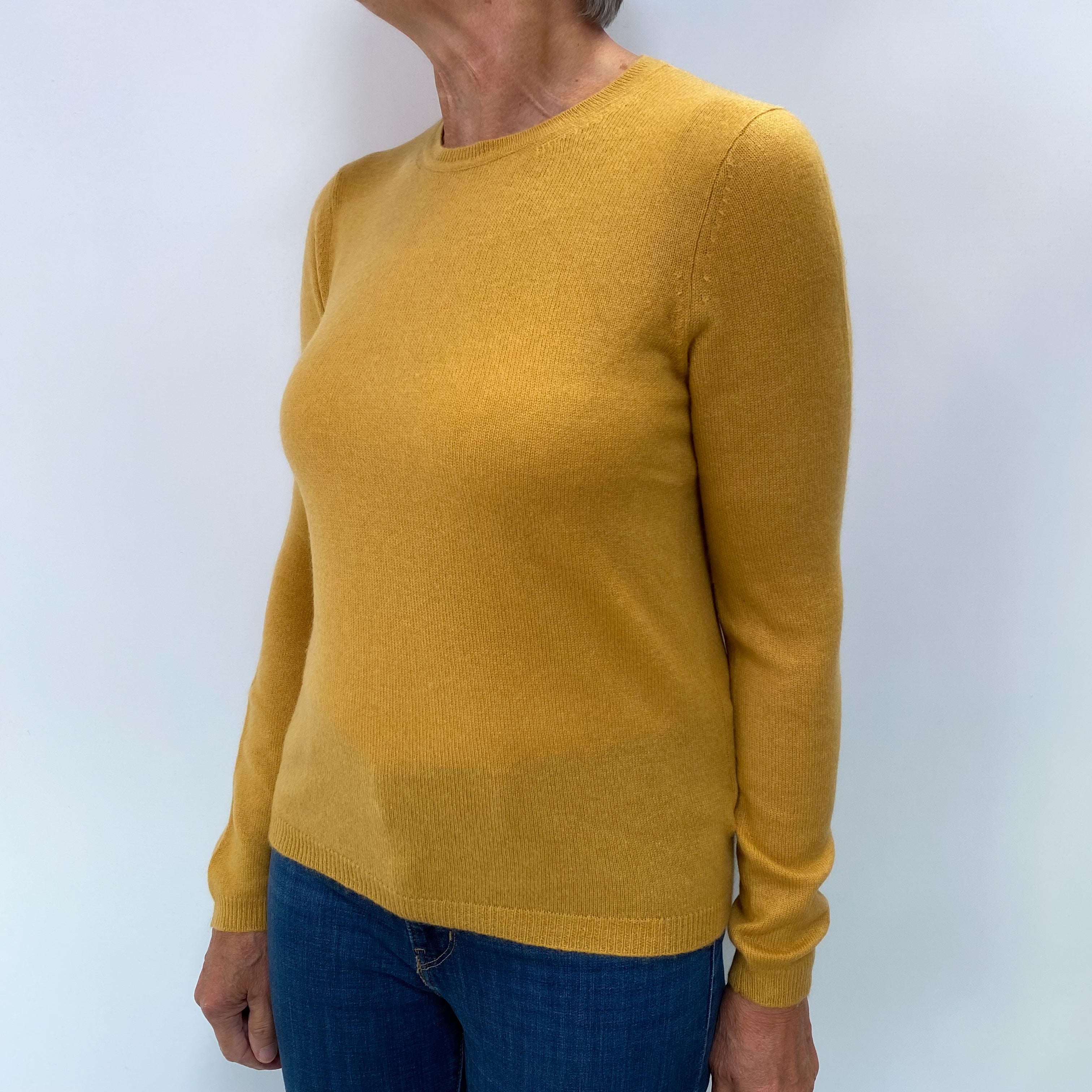 Ochre Yellow Cashmere Crew Neck Jumper Medium