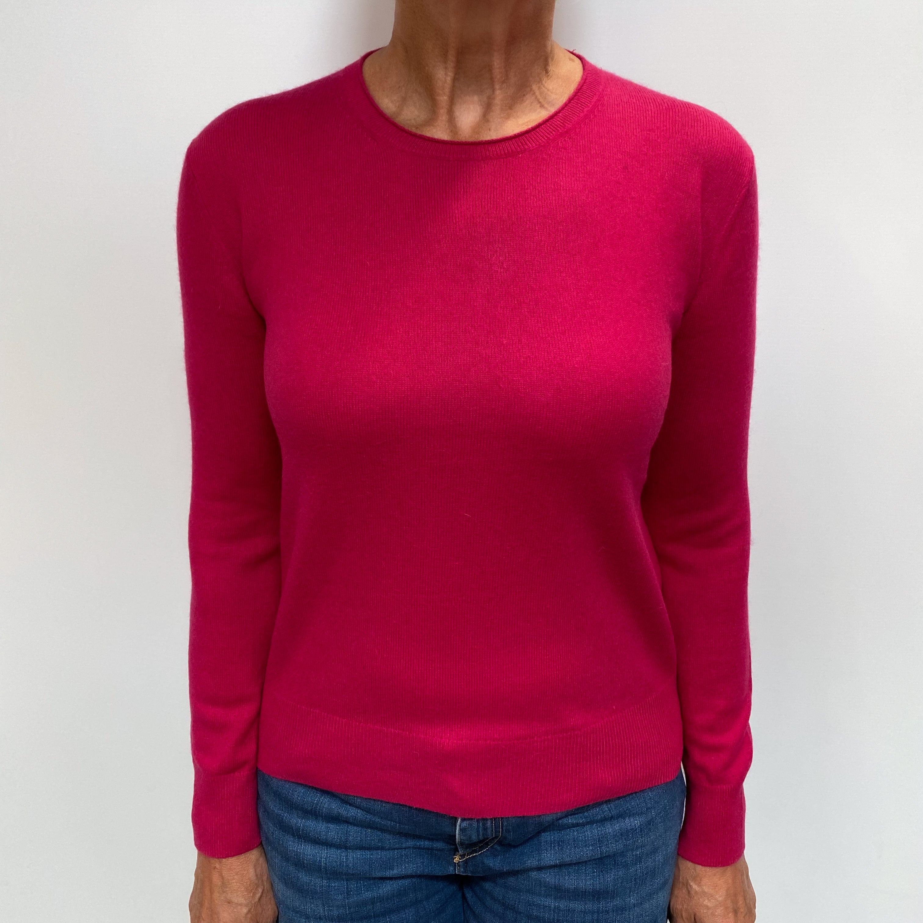Fuchsia Pink Cashmere Crew Neck Jumper Medium