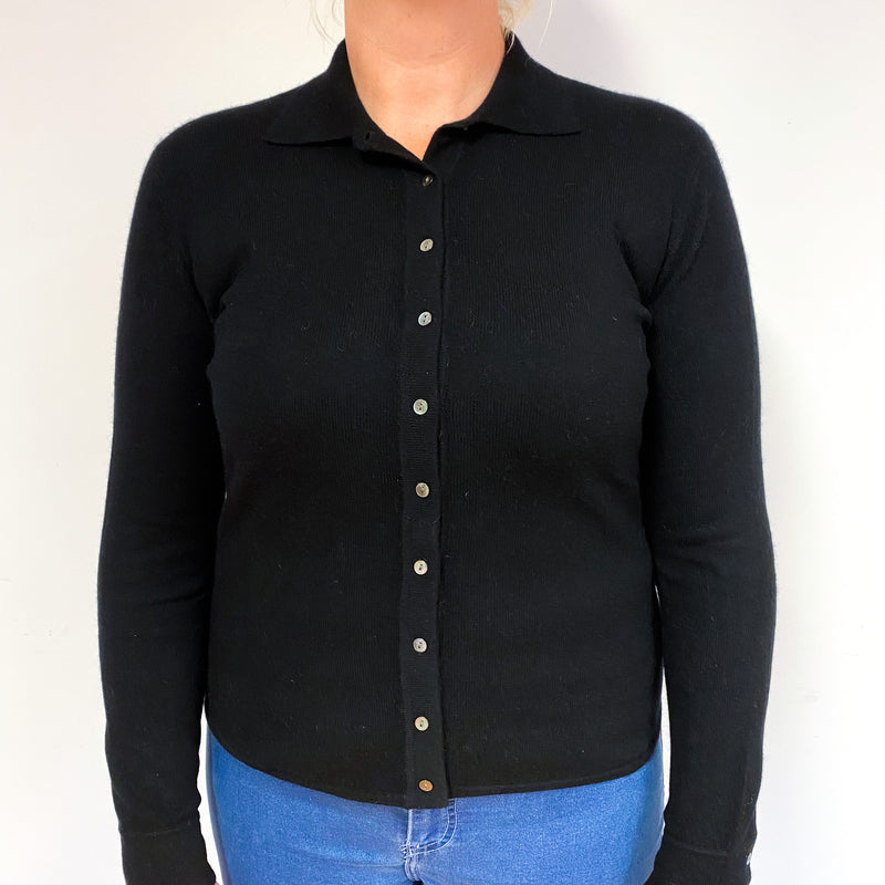 Black Cashmere Shirt Style Cardigan Large