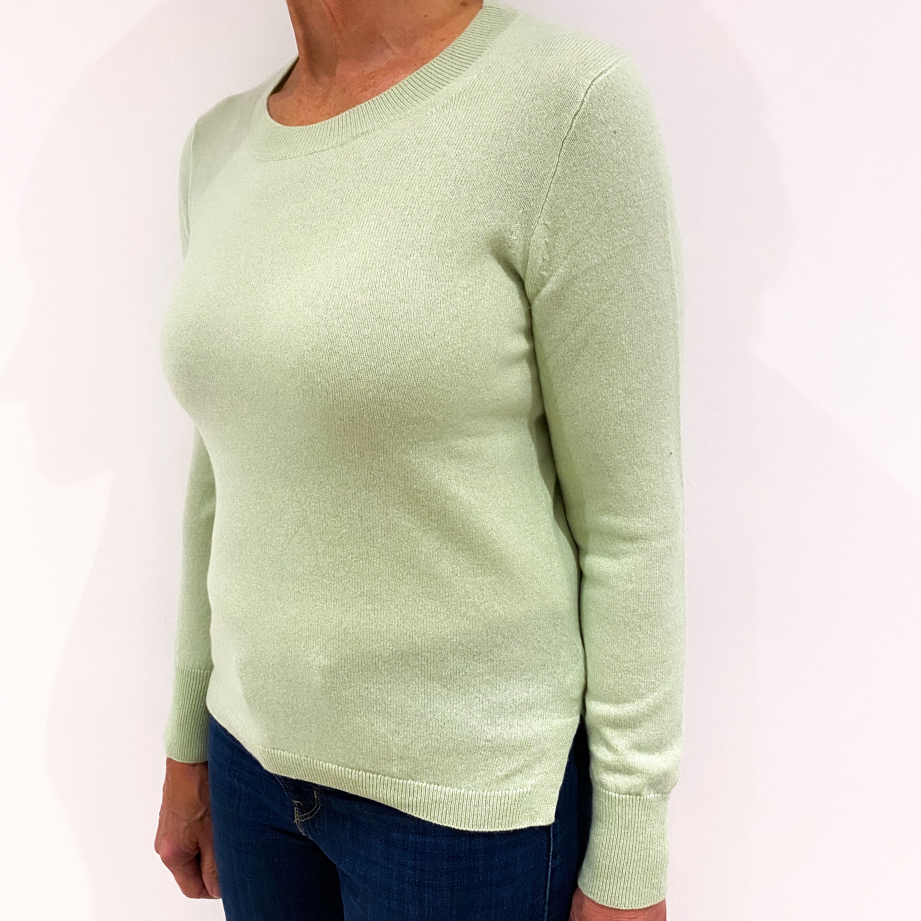 Celery Green Cashmere Crew Neck Jumper Medium
