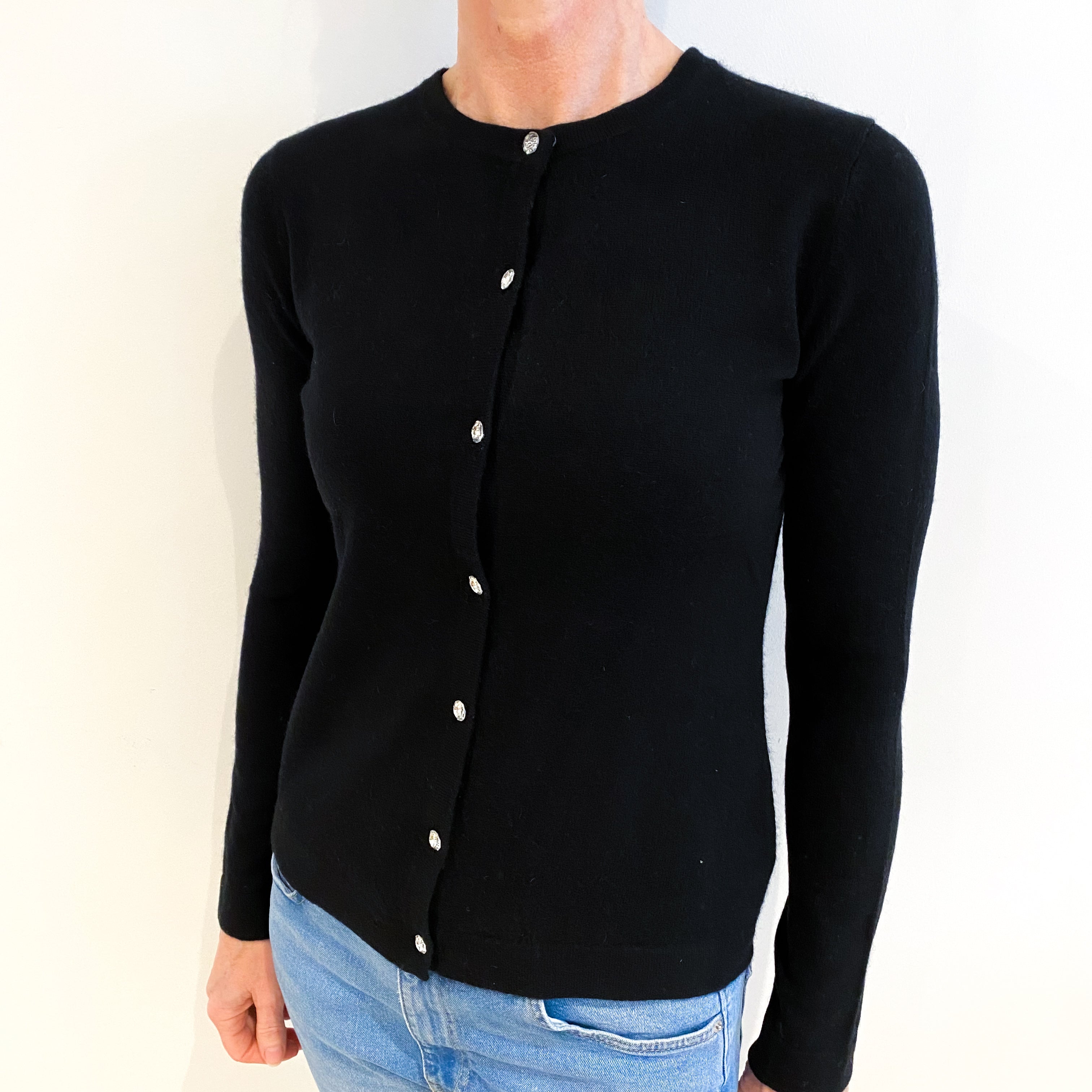 Black Cashmere Crew Neck Cardigan Small