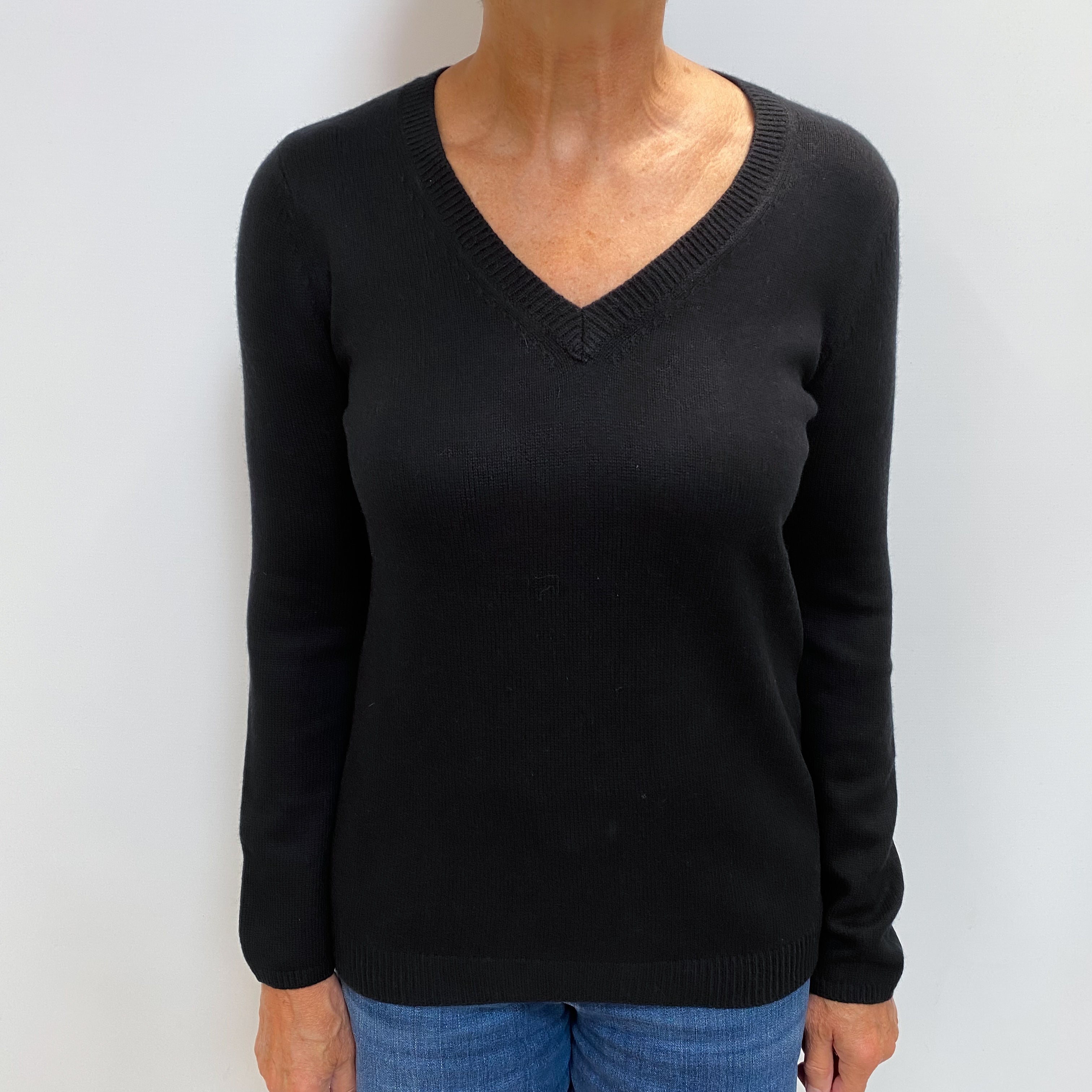 Black Cashmere V Neck Jumper Medium