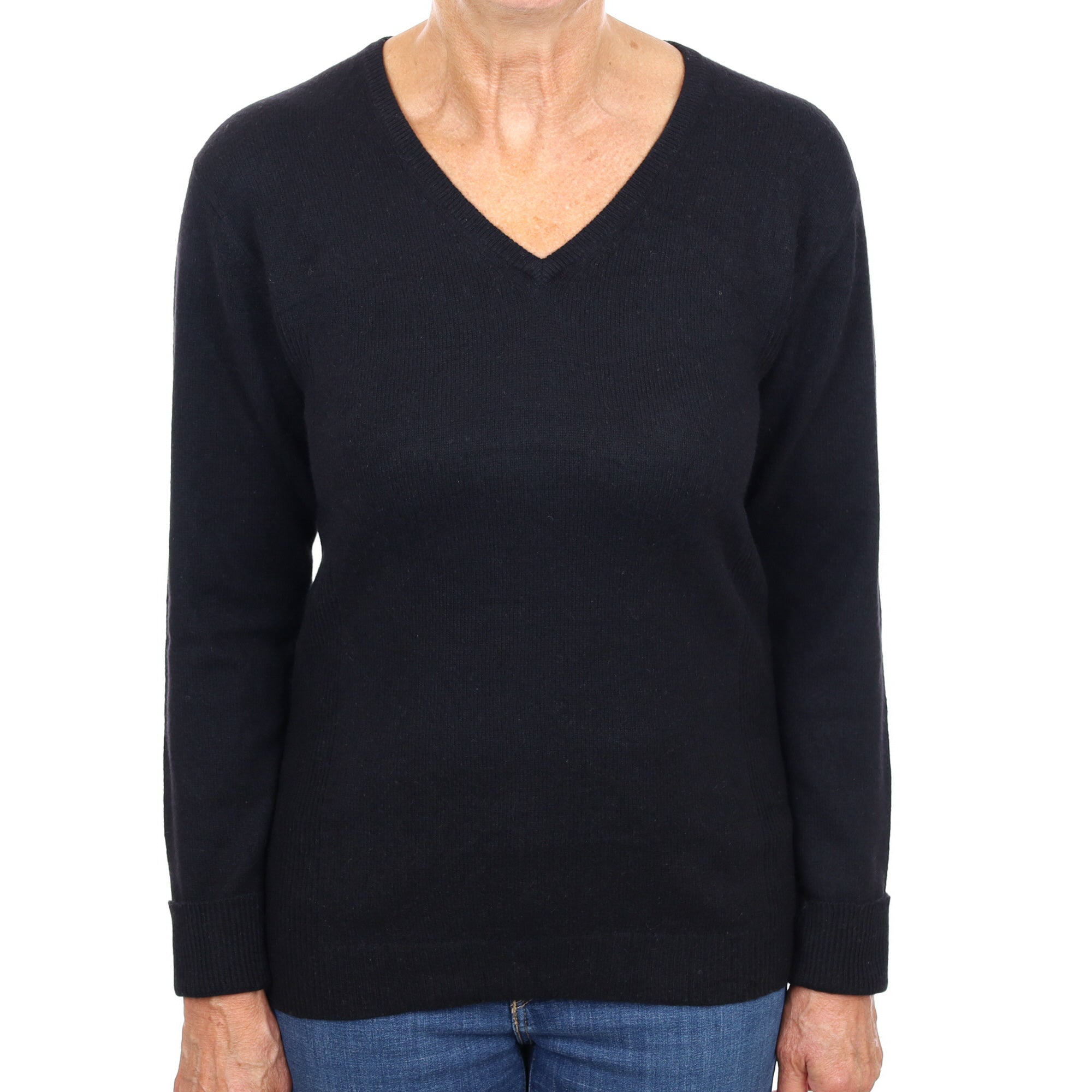Black Cashmere V Neck Jumper Medium