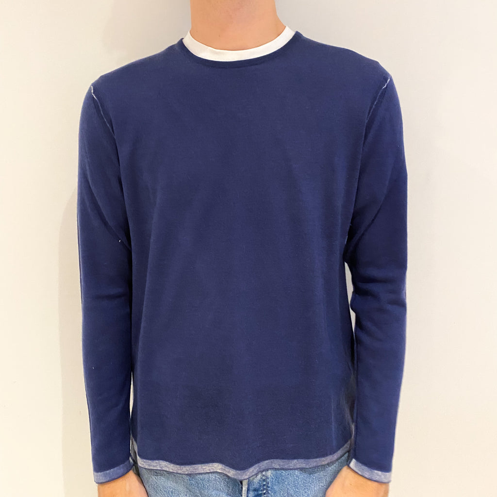Men's Naval Blue Fine Knit Cashmere Crew Neck Jumper Medium
