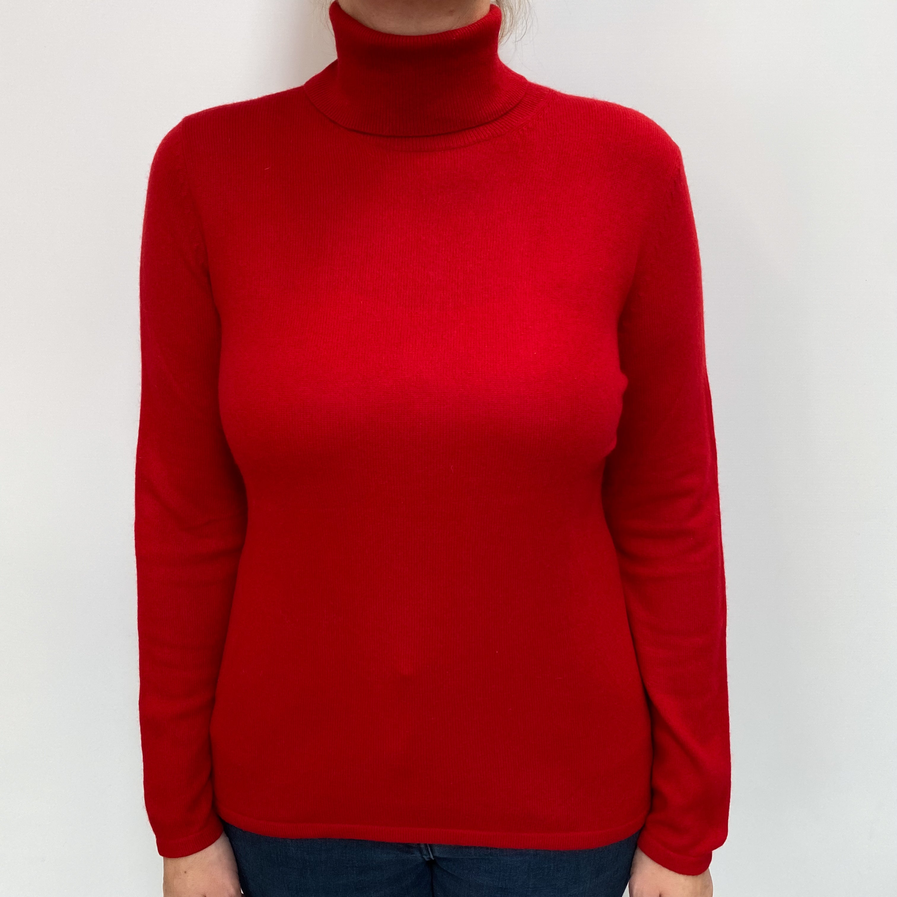 Scarlet Red Cashmere Polo Neck Jumper Large