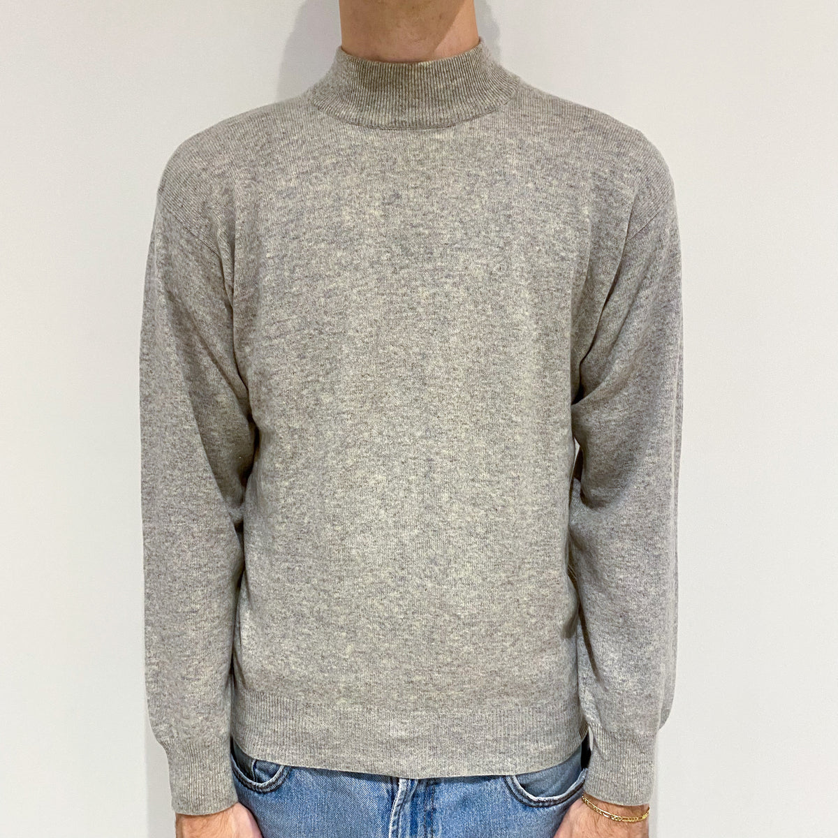 Men's Mist Grey Cashmere Turtle Neck Jumper Large