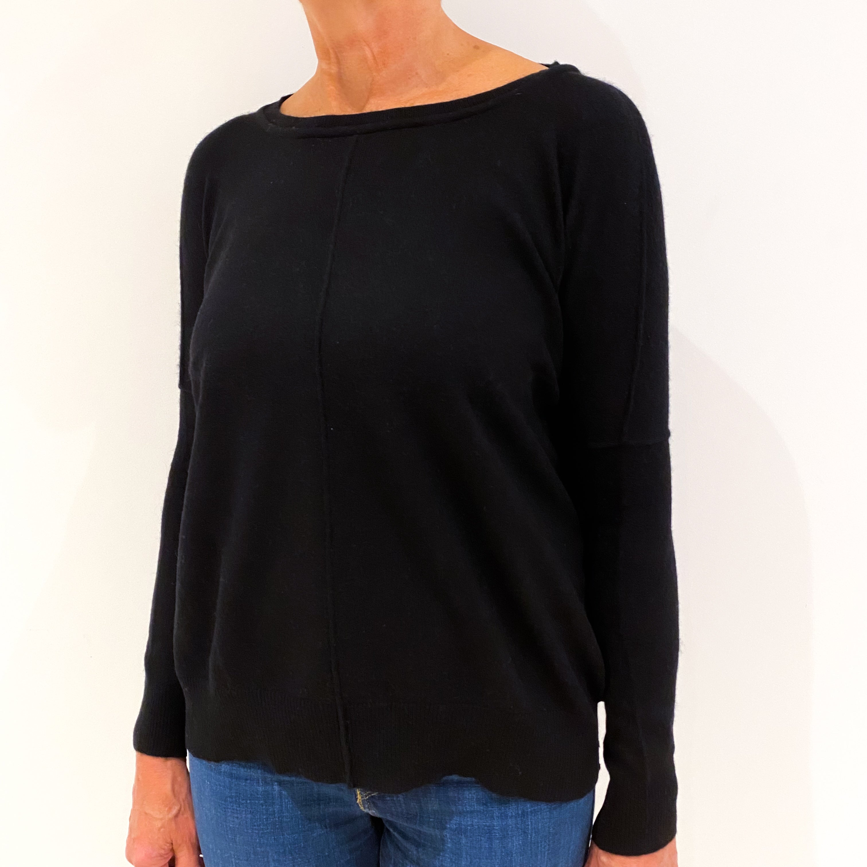 Black Slouchy Cashmere Crew Neck Jumper Medium