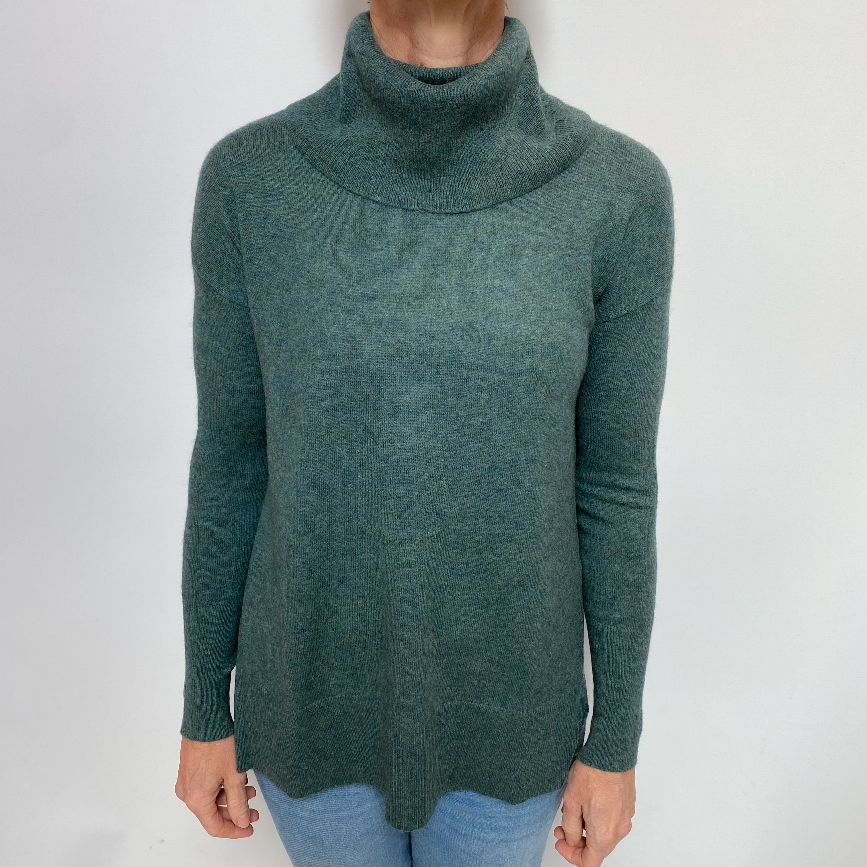 Deep Sea Green Cashmere Cowl Neck Jumper Small