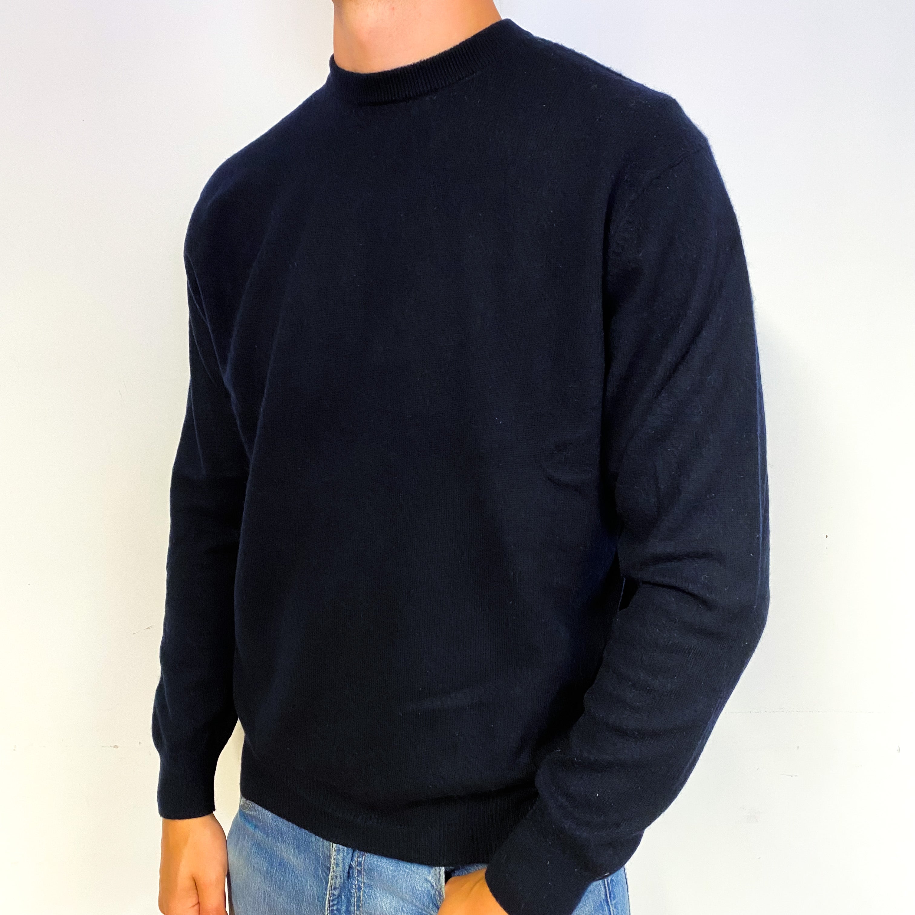 Men's Navy Blue Cashmere Crew Neck Jumper Extra Large