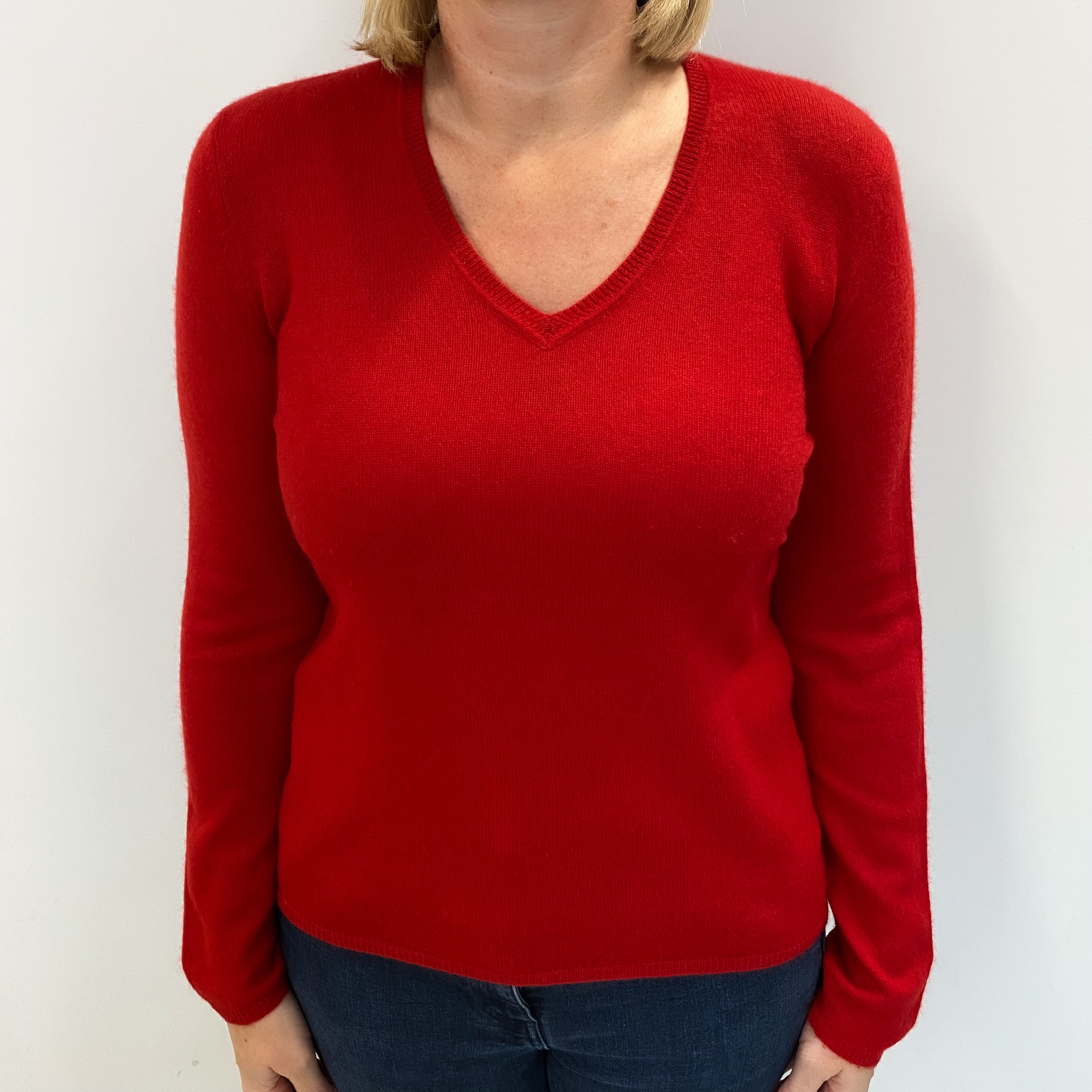 Scarlet Red Cashmere V Neck Jumper Large