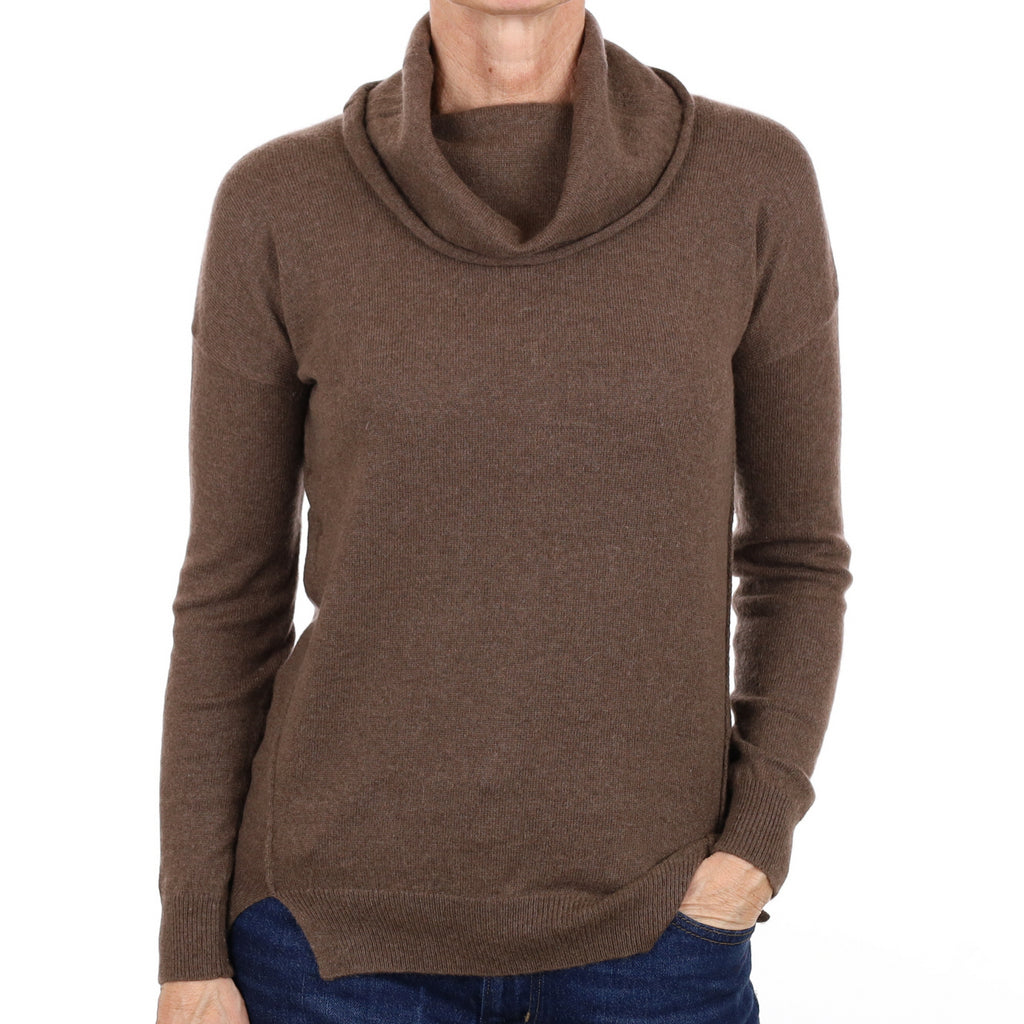 Mocha Brown Cashmere Cowl Neck Jumper Small