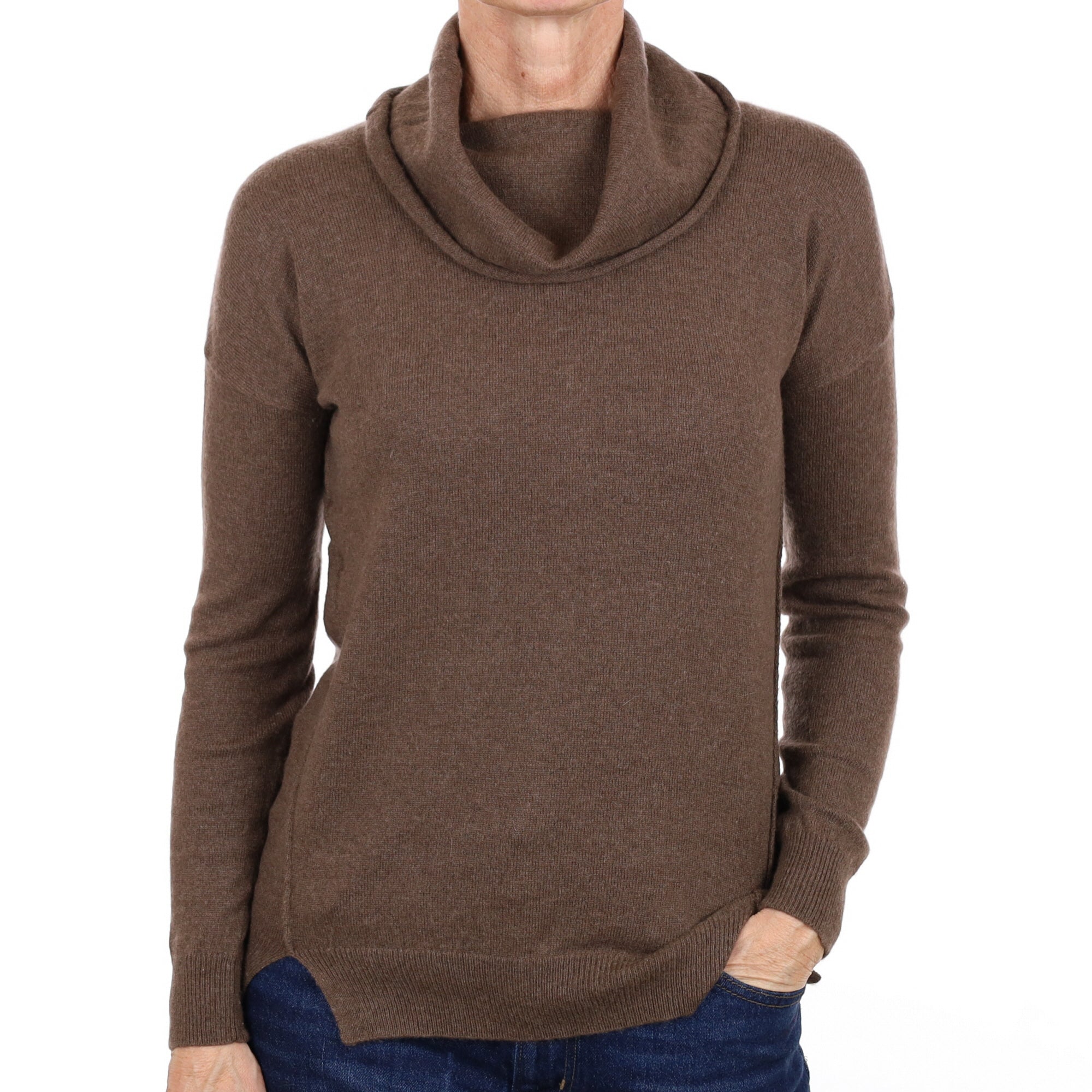 Mocha Brown Cashmere Cowl Neck Jumper Small