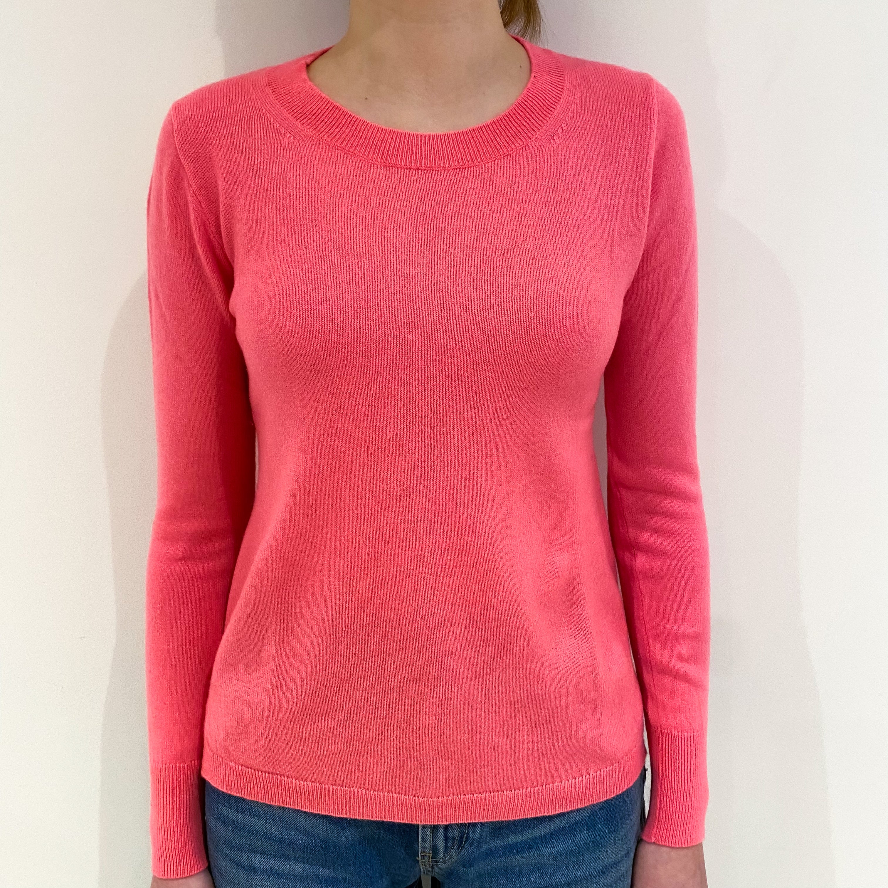 Deep Coral Pink Cashmere Crew Neck Jumper Extra Small