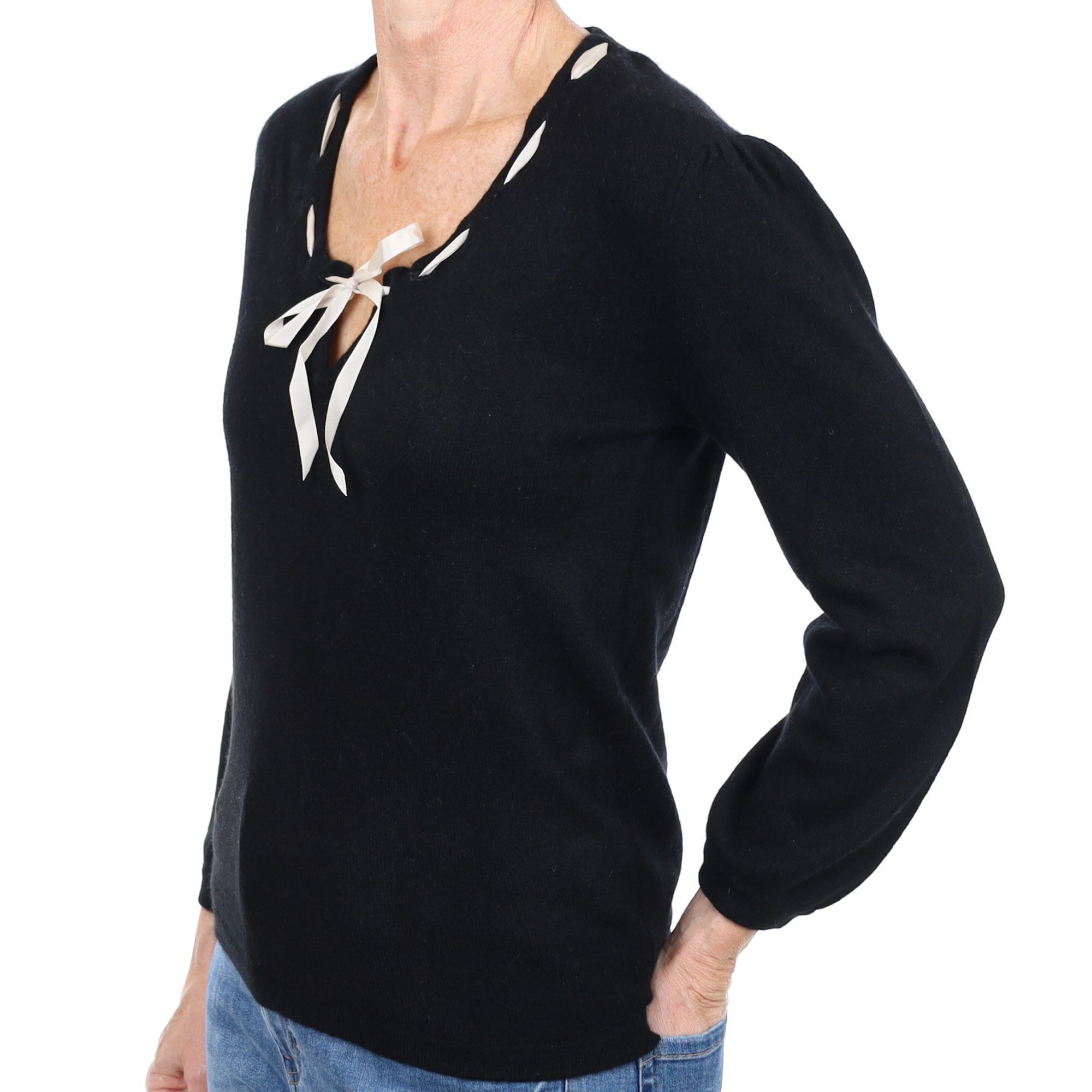 Brora Black Cashmere V Neck Jumper Small