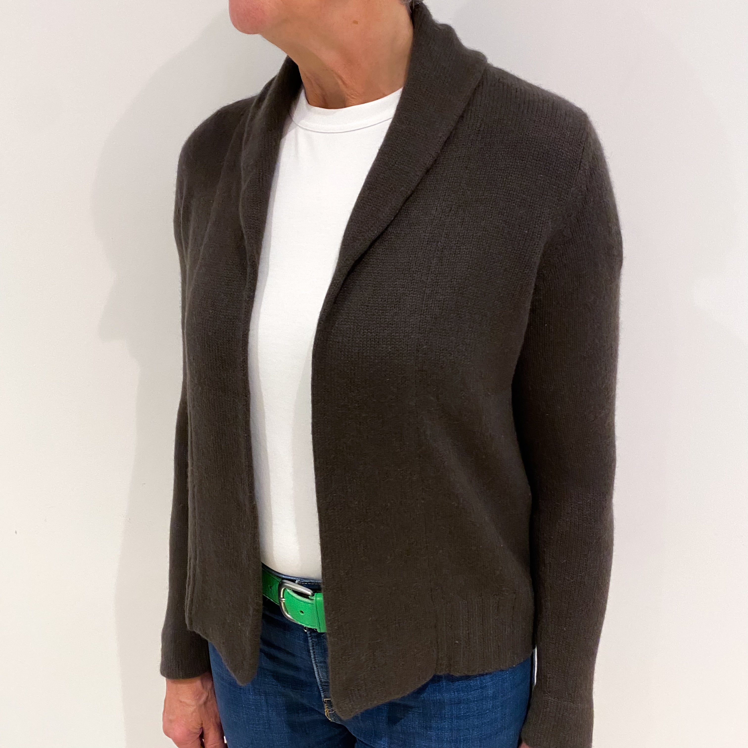 Mole Brown Cashmere Edge to Edge Cardigan Medium