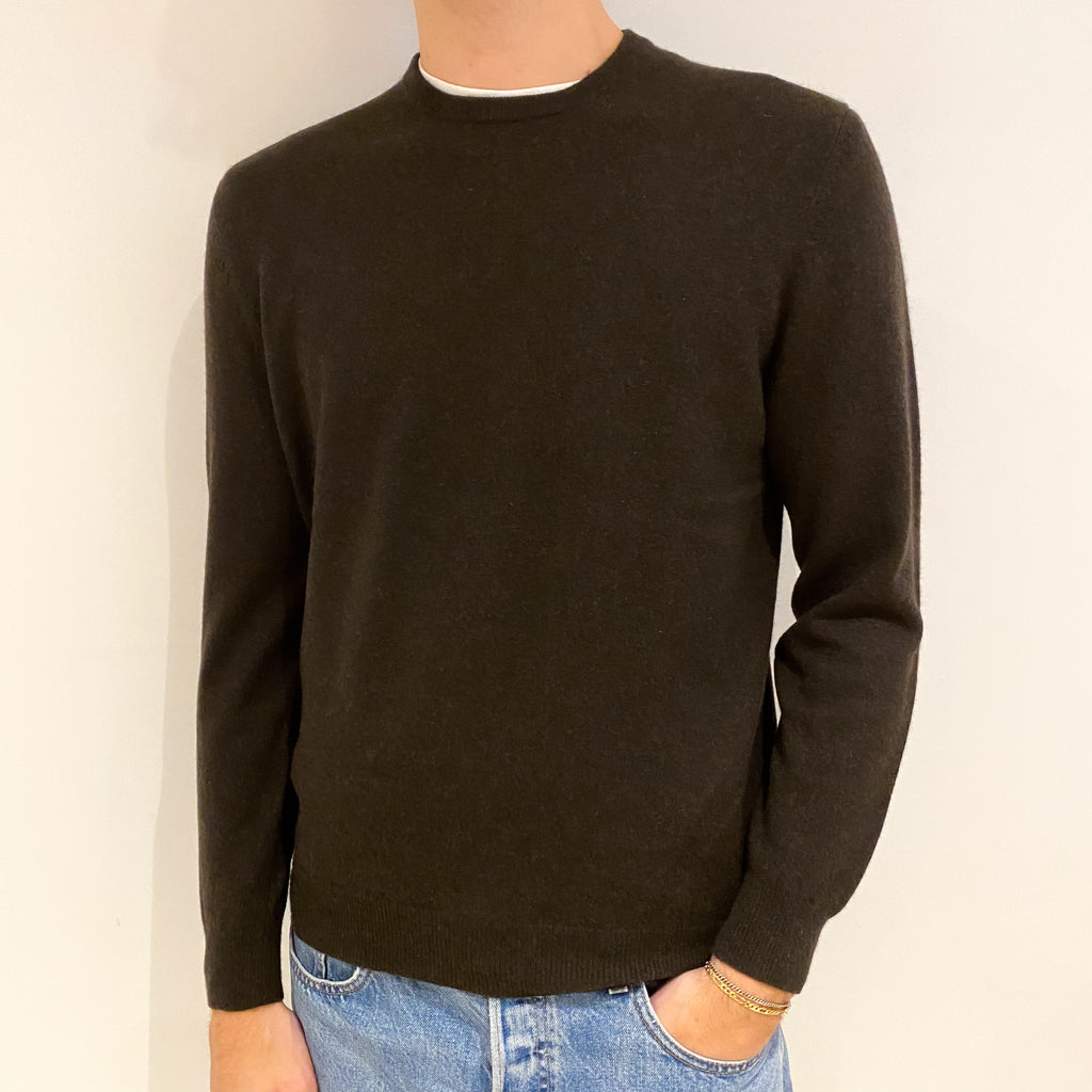 Men's Mole Brown Cashmere Crew Neck Jumper Medium