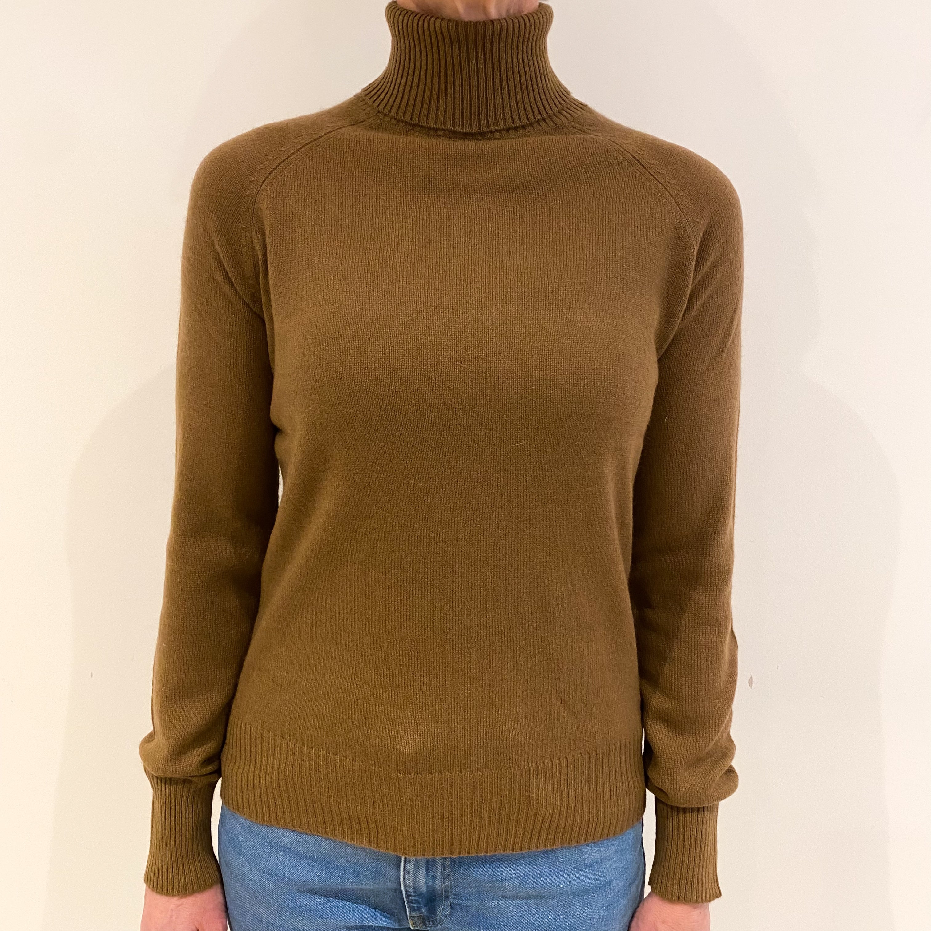 Walnut Brown Cashmere Polo Neck Jumper Small