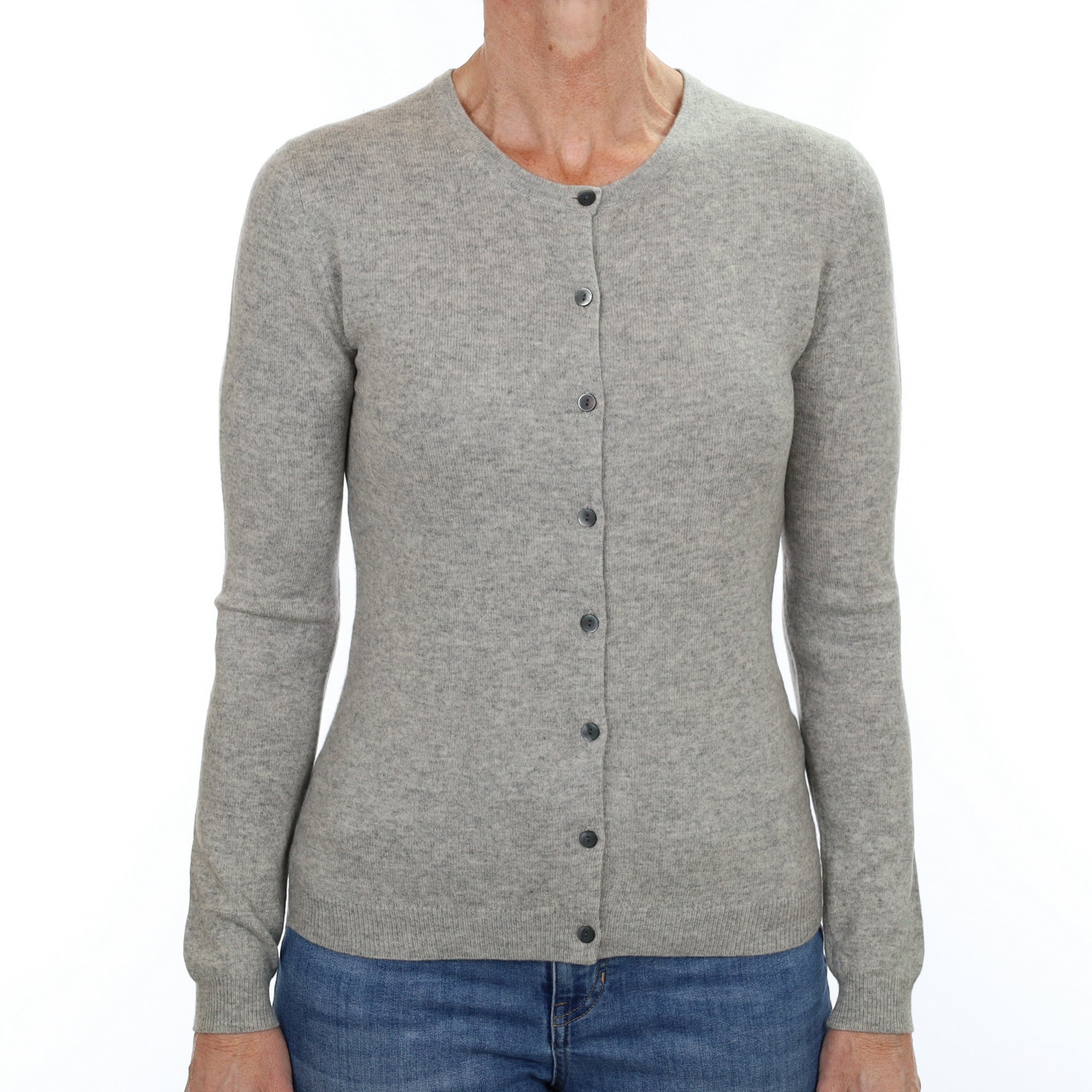 Smoke Grey Cashmere Crew Neck Cardigan Small