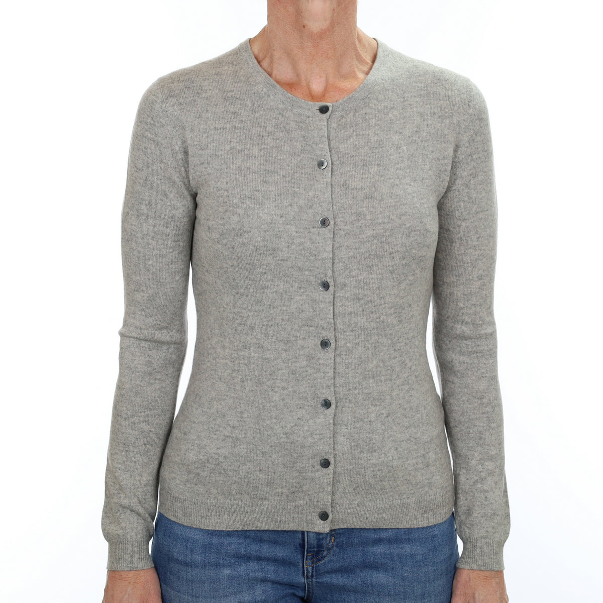 Smoke Grey Cashmere Crew Neck Cardigan Small