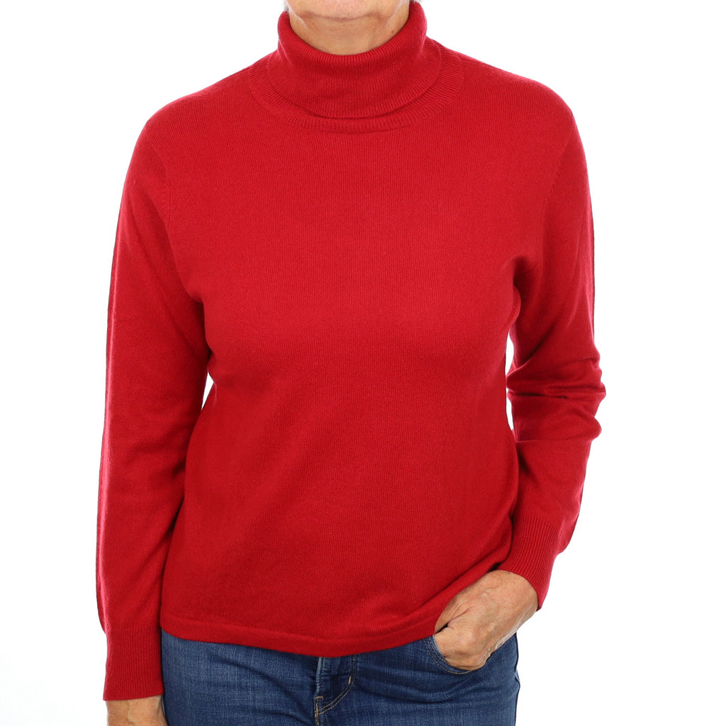 Post Box Red Cashmere Polo Neck Jumper Medium