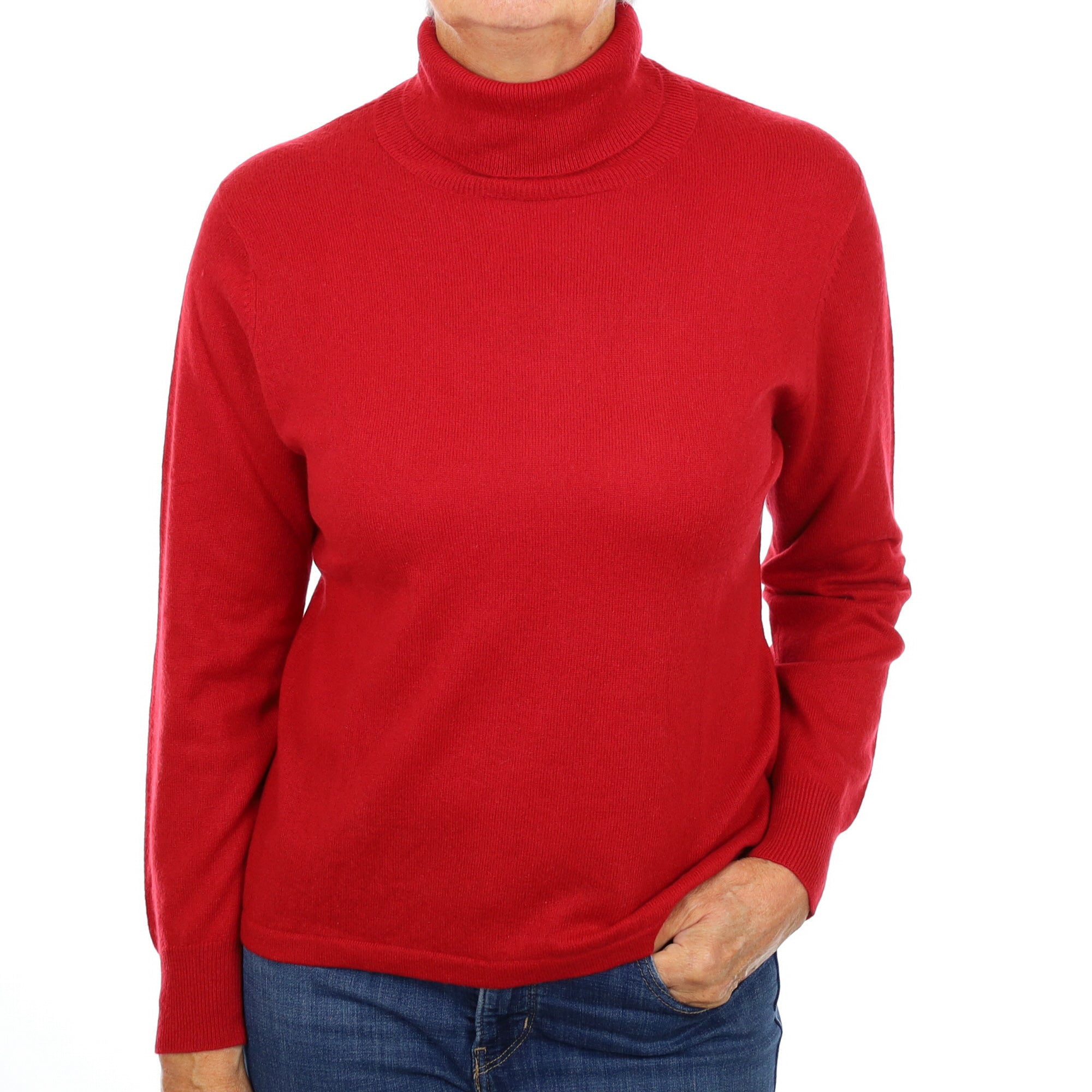 Post Box Red Cashmere Polo Neck Jumper Medium
