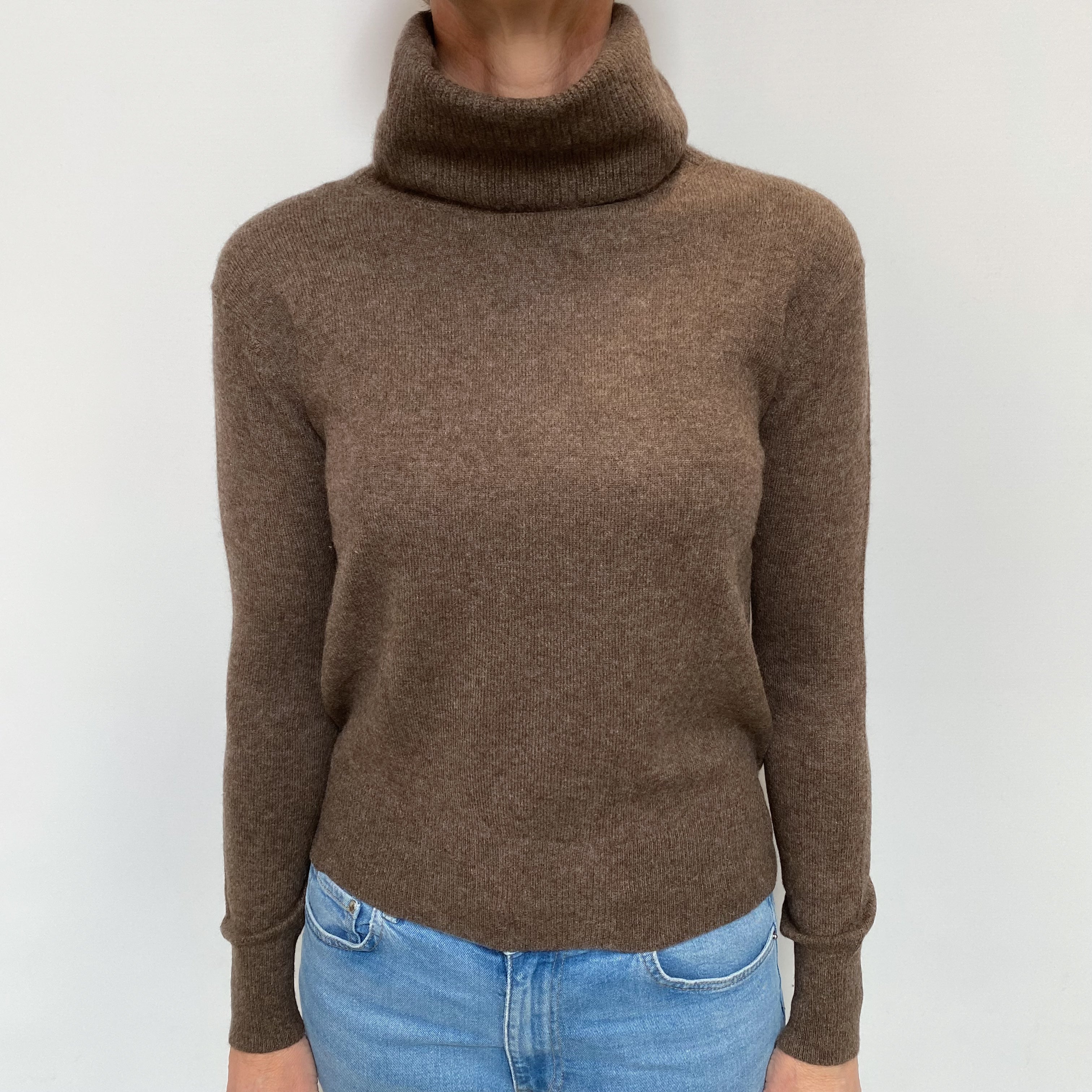 Muted Brown Cashmere Polo Neck Jumper Small